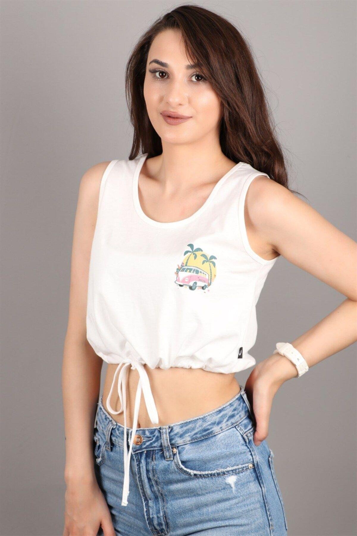Kadın Kolsuz Crop Bluz