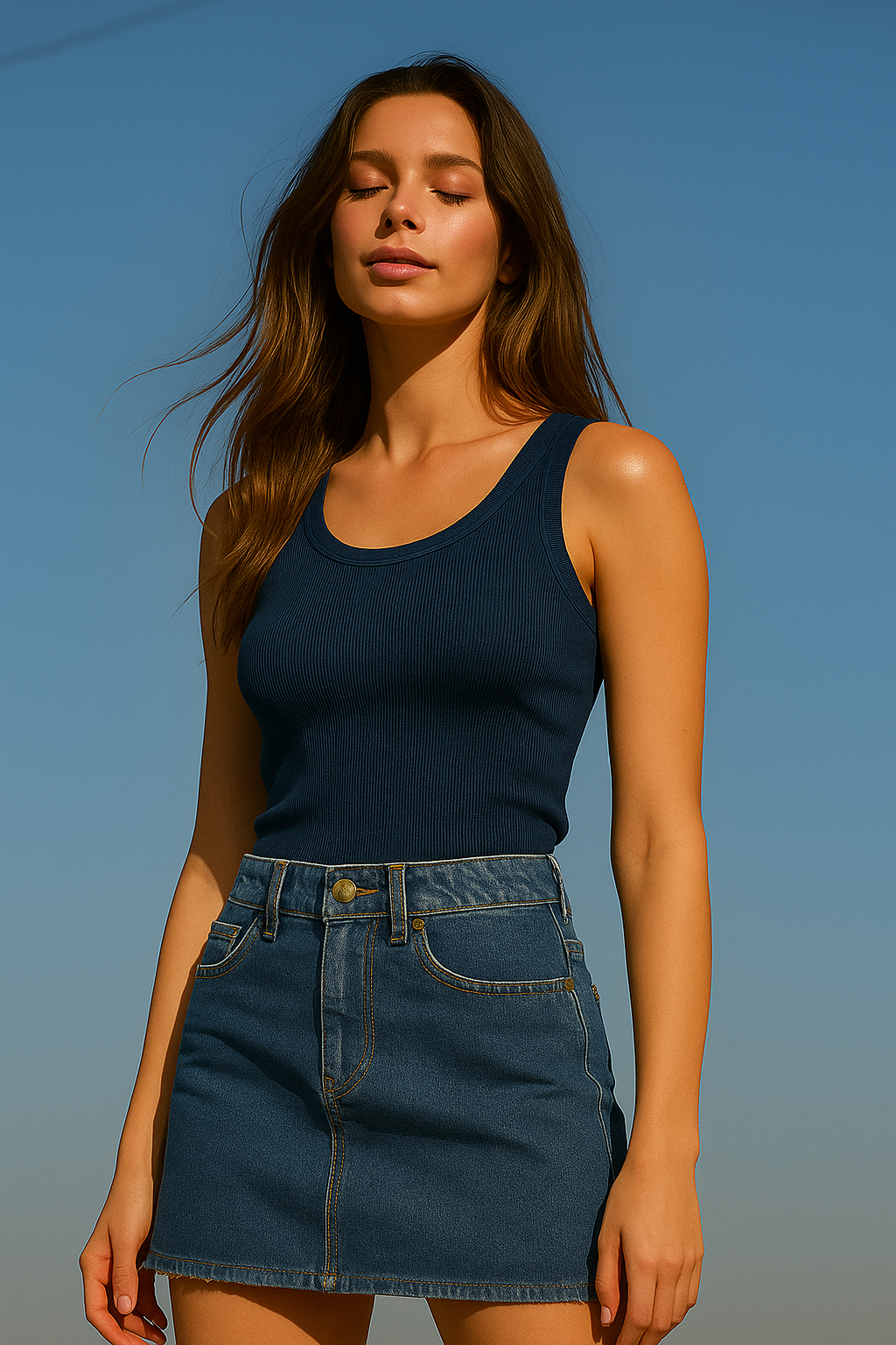 Kadın Lacivert %100 Pamuk Kaşkorse Sıfır Kol Bisiklet Yaka Atlet