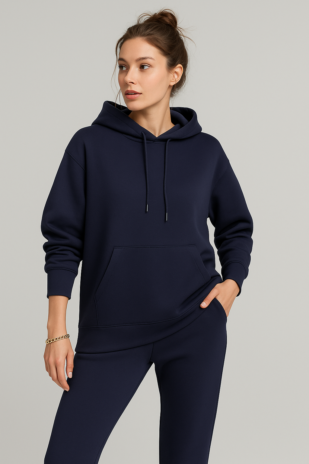 Kadın Lacivert Oversize Kapüşonlu Eşofman Takımı