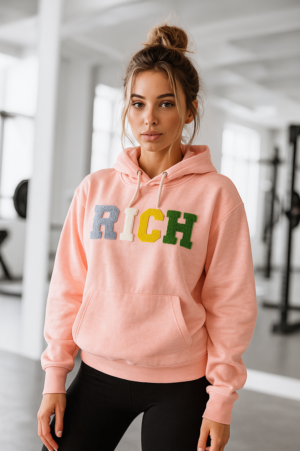 Kadın Pembe Renkli Rich Yazılı Kapüşonlu Sweatshirt