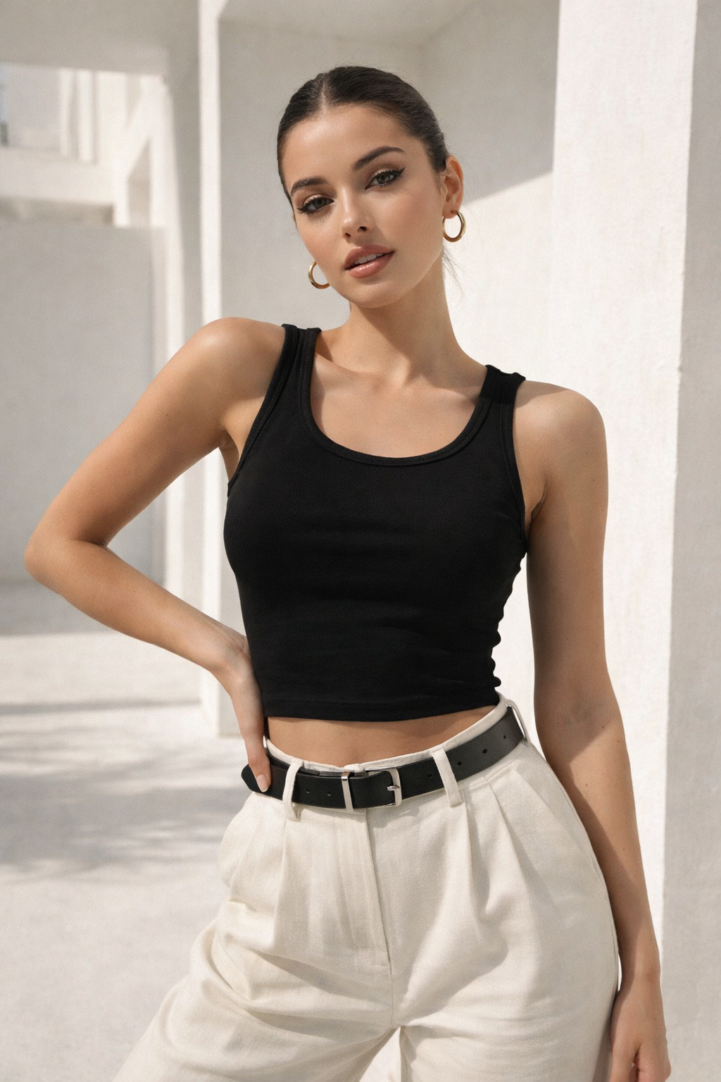 Kadın Siyah Basic Günlük Şık Crop Atlet
