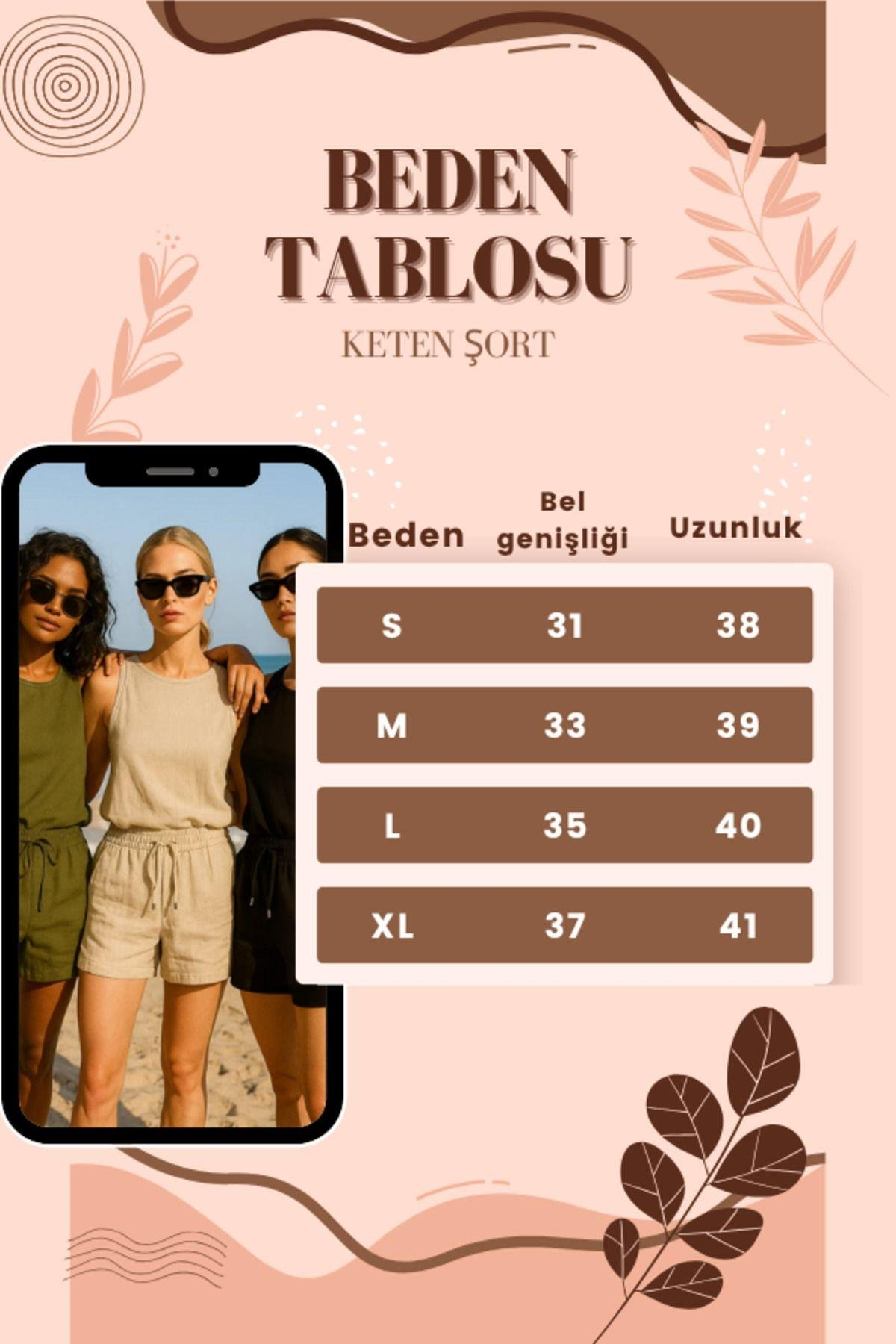 Kadın Yüksek Bel Organik Keten Şort | Rahat Yaz Kombinleri için | Kahverengi-Mavi-Yeşil