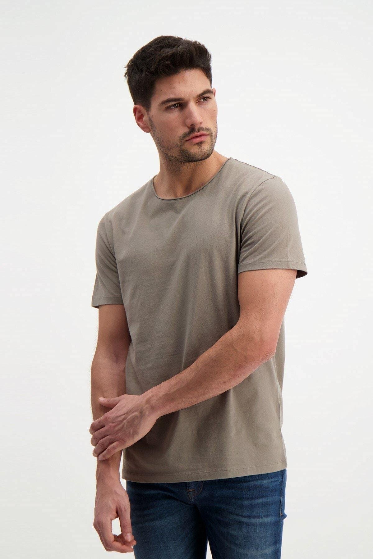 Kahverengi Erkek Yıkamalı Basic T-shirt