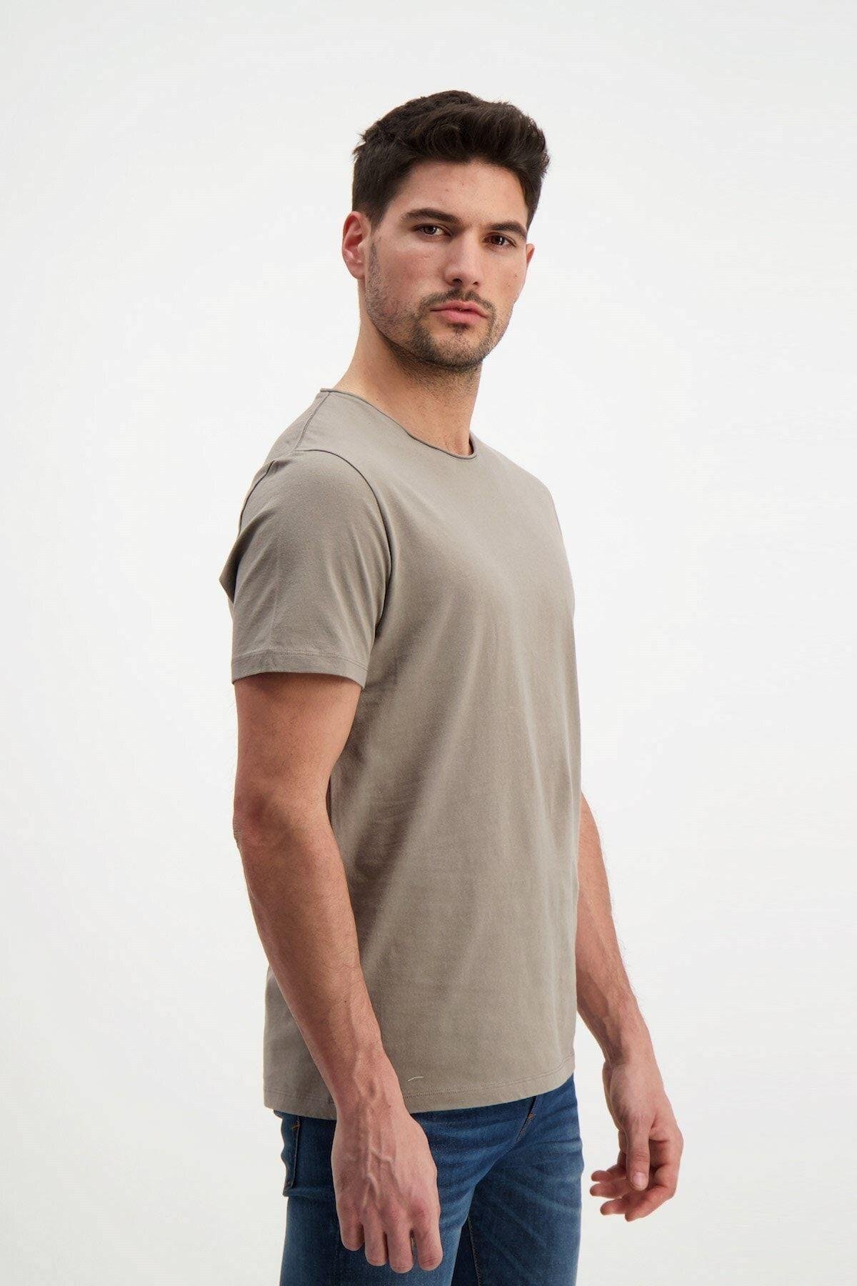 Kahverengi Erkek Yıkamalı Basic T-shirt