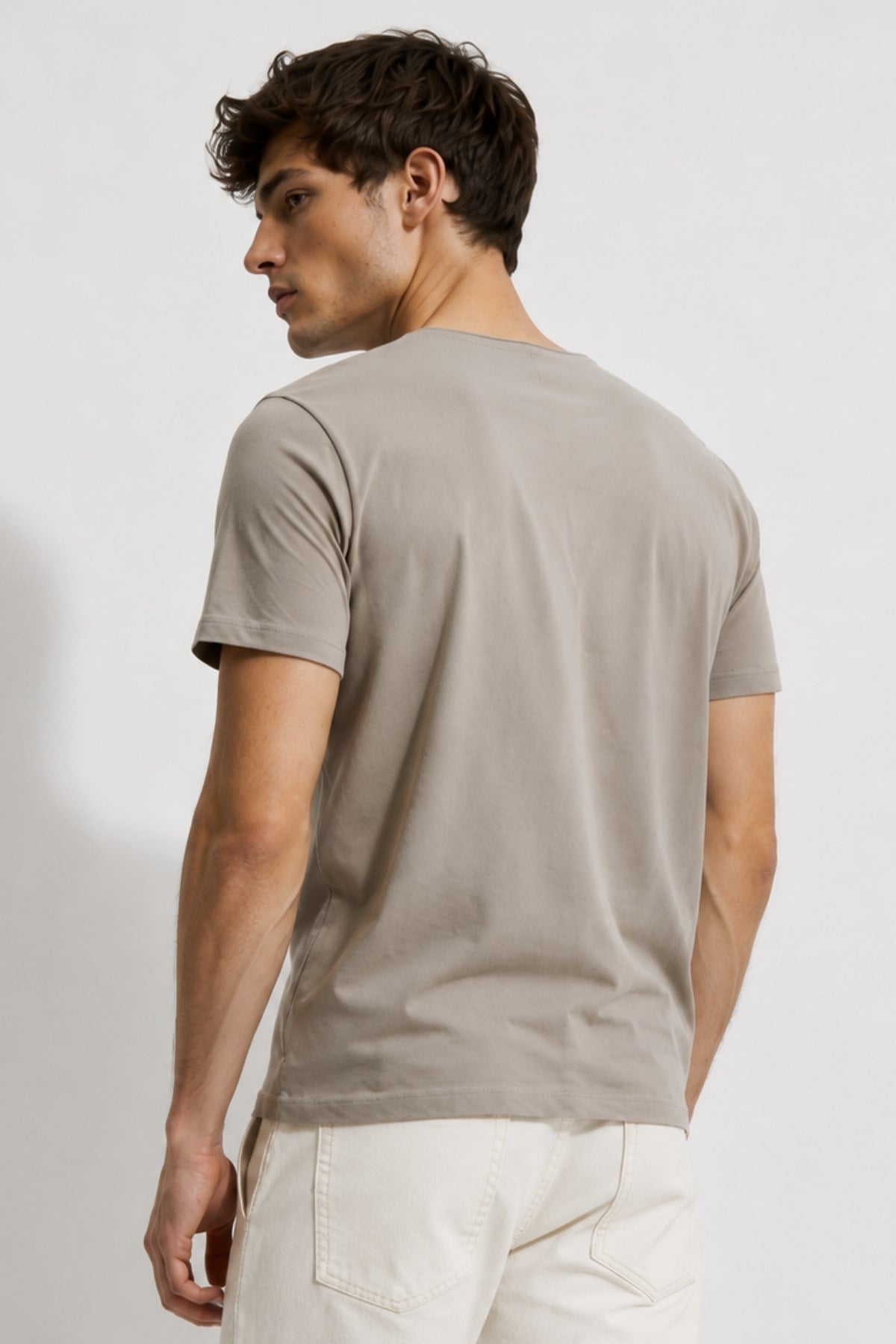 Kahverengi Erkek Yıkamalı Basic T-shirt