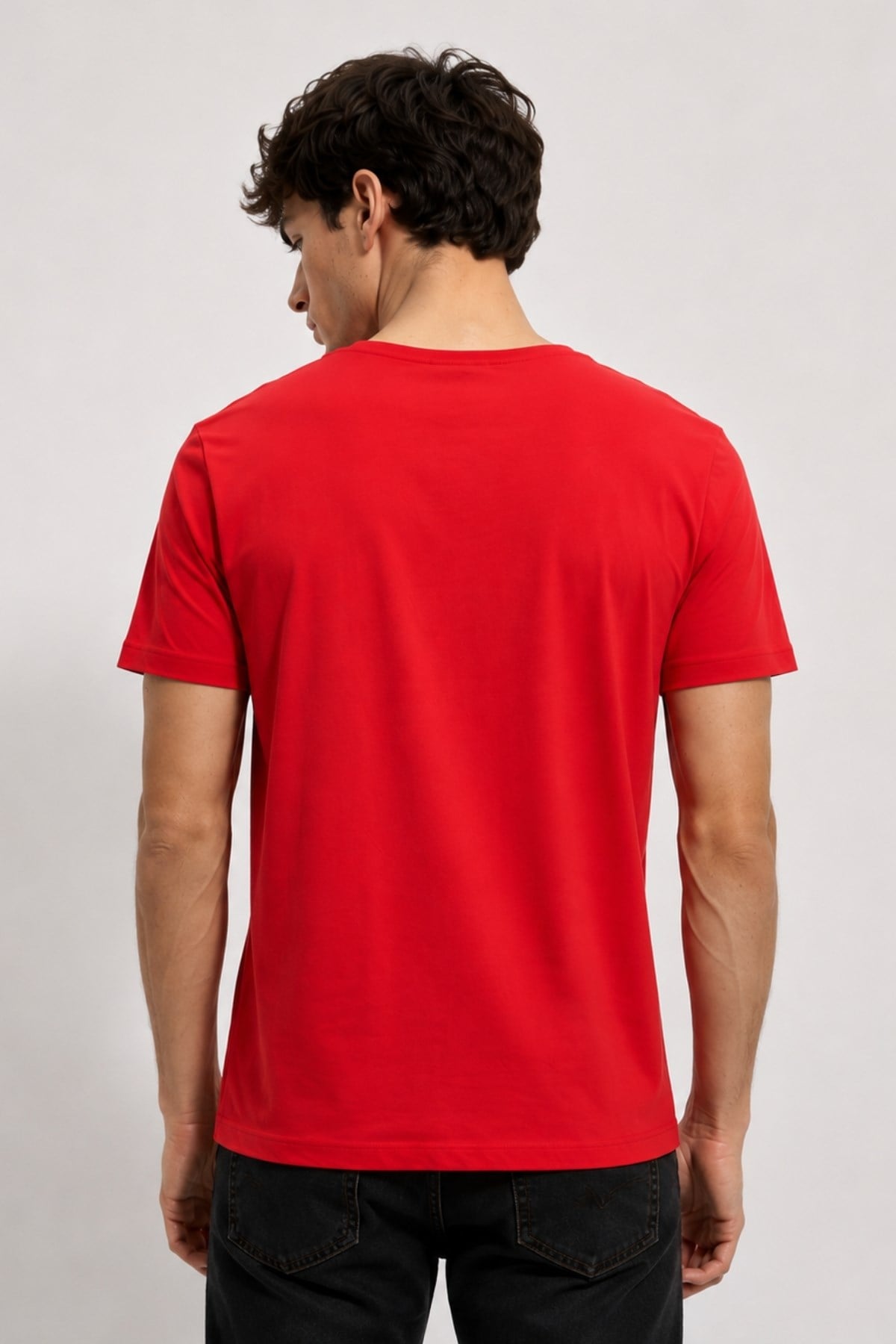 Kırmızı Erkek Yıkamalı Basic T-shirt