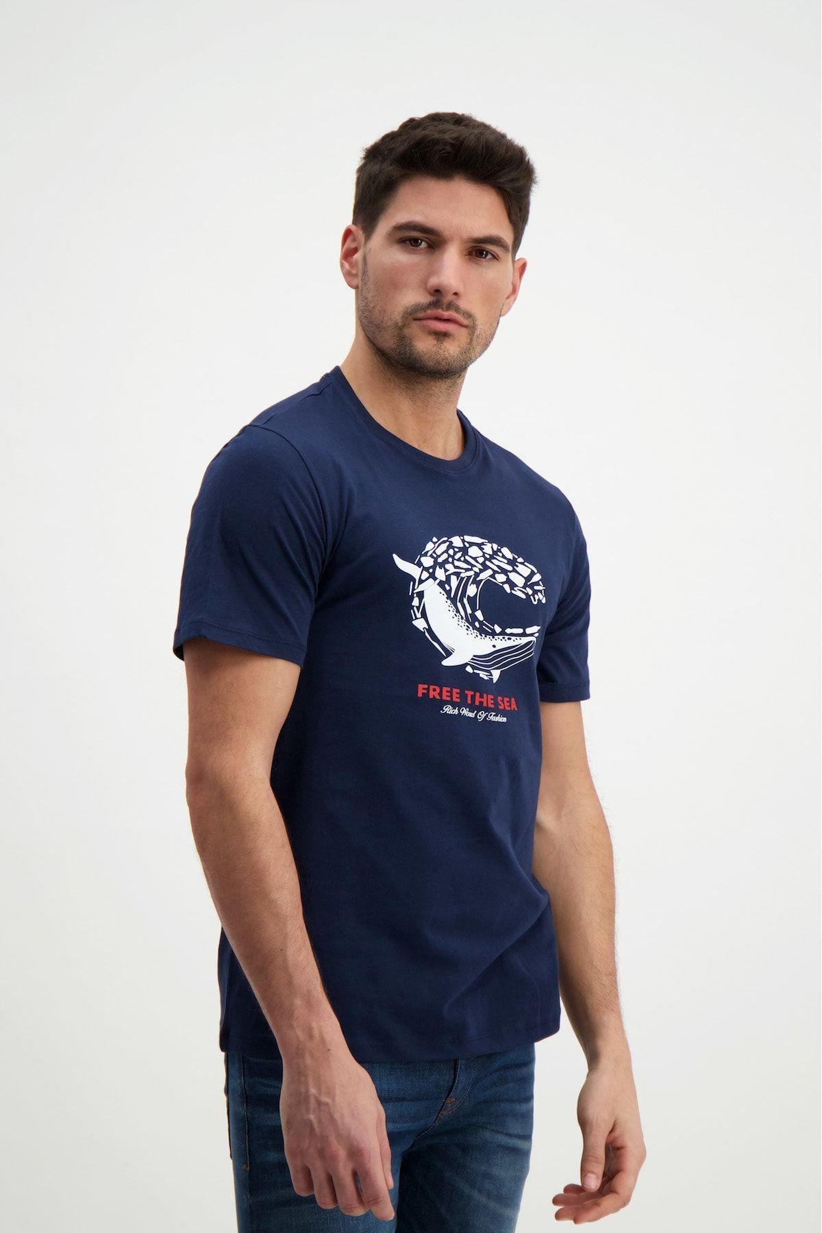 Lacivert Erkek Bisiklet Yaka T-shirt