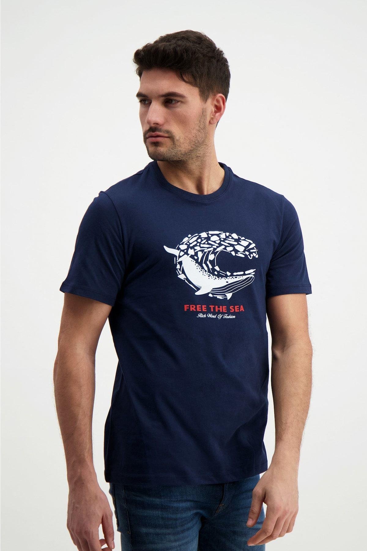 Lacivert Erkek Bisiklet Yaka T-shirt
