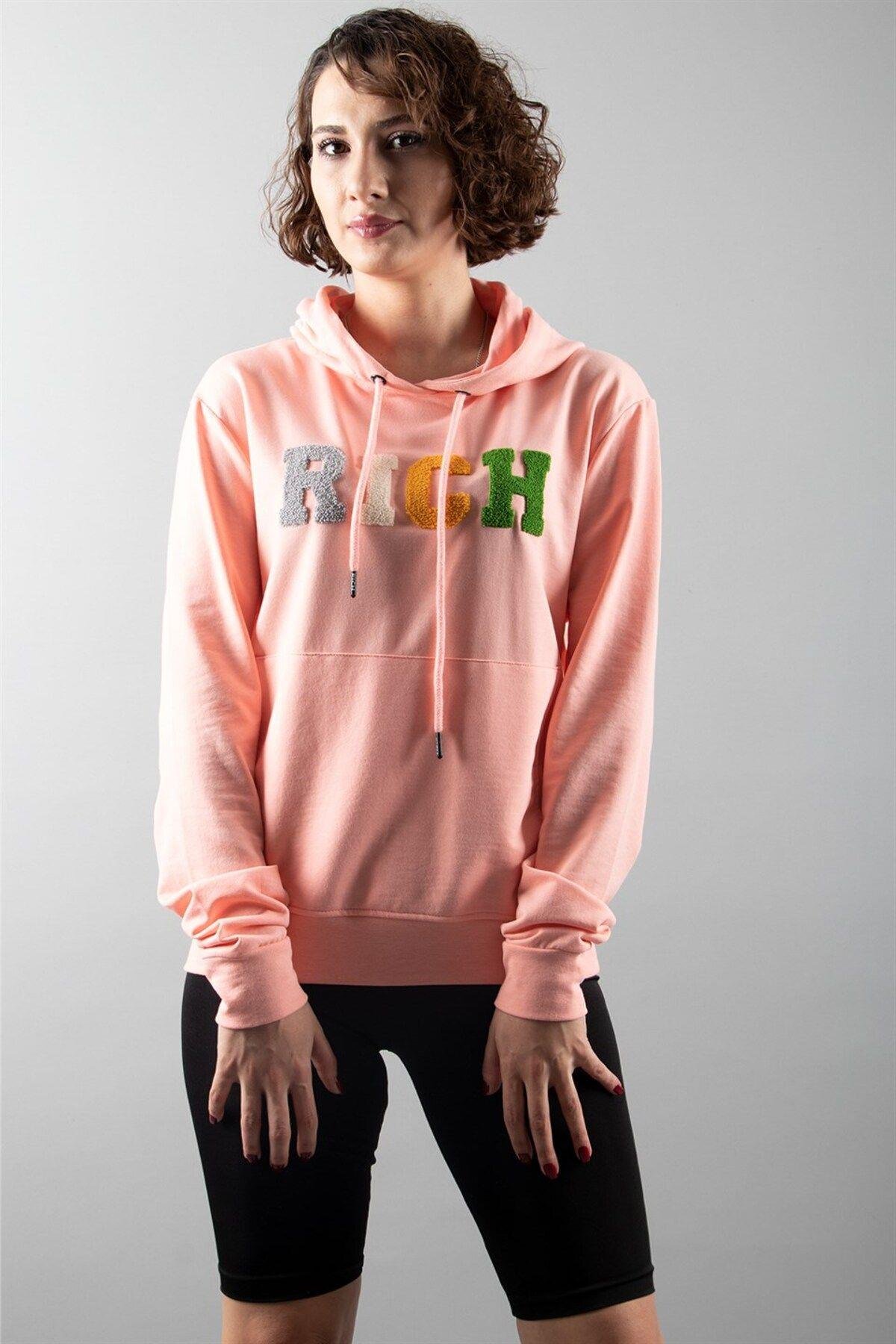 Pembe 2 Iplik Kapüşonlu Sweatshirt