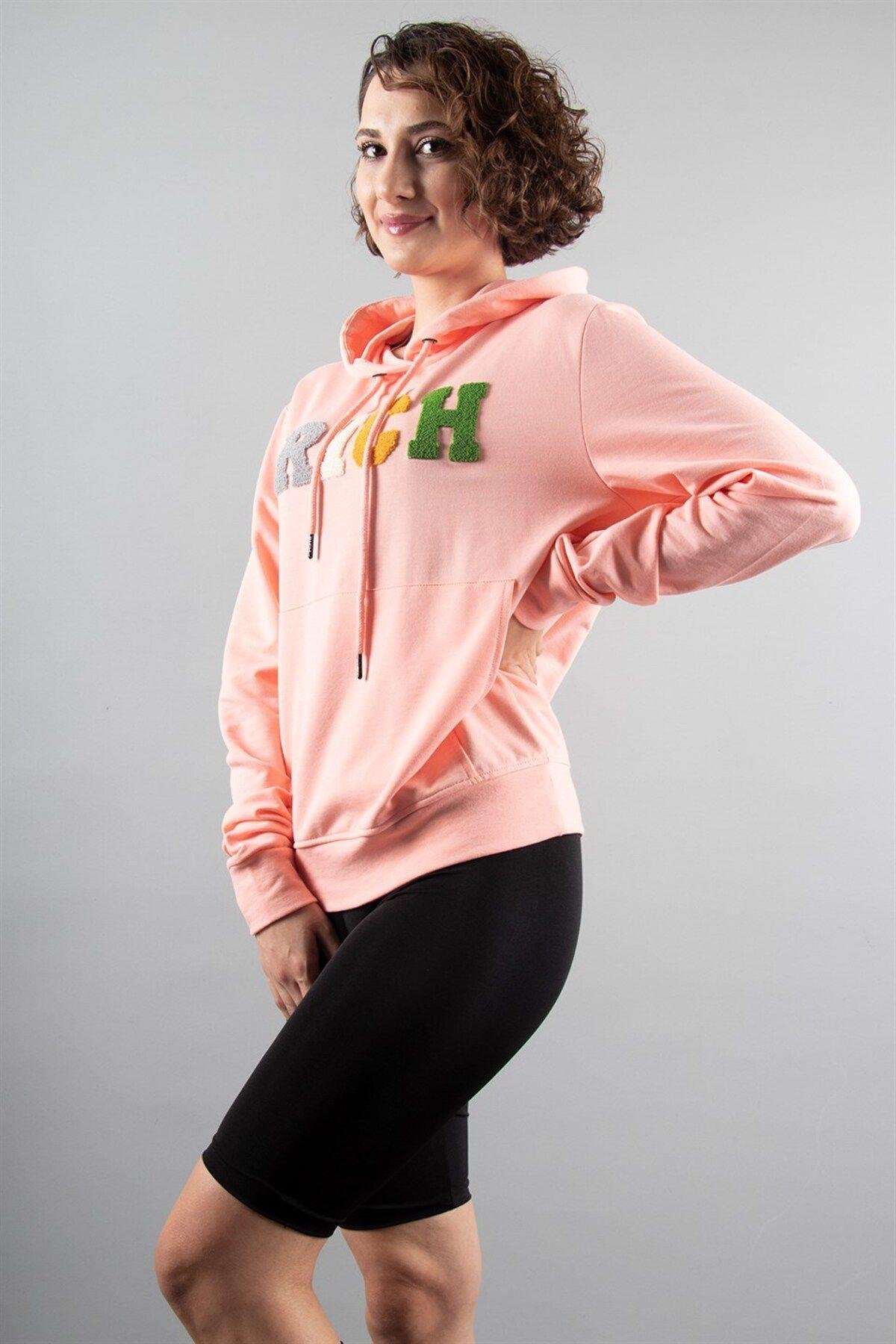 Pembe 2 Iplik Kapüşonlu Sweatshirt