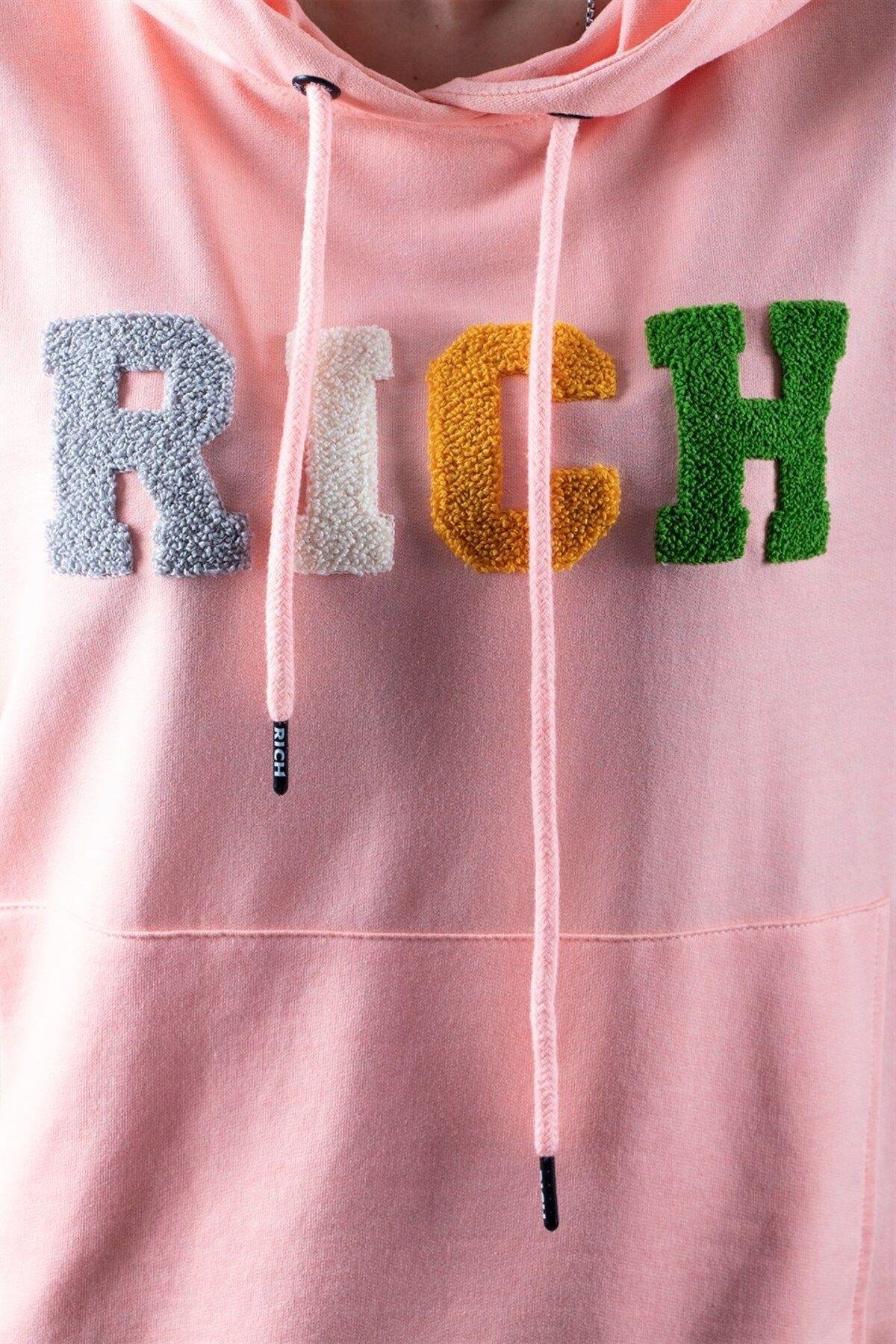 Pembe 2 Iplik Kapüşonlu Sweatshirt