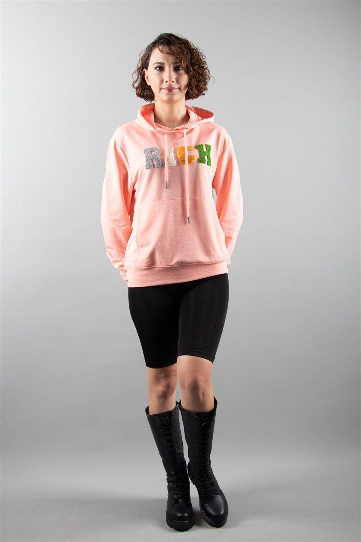 Pembe 2 Iplik Kapüşonlu Sweatshirt