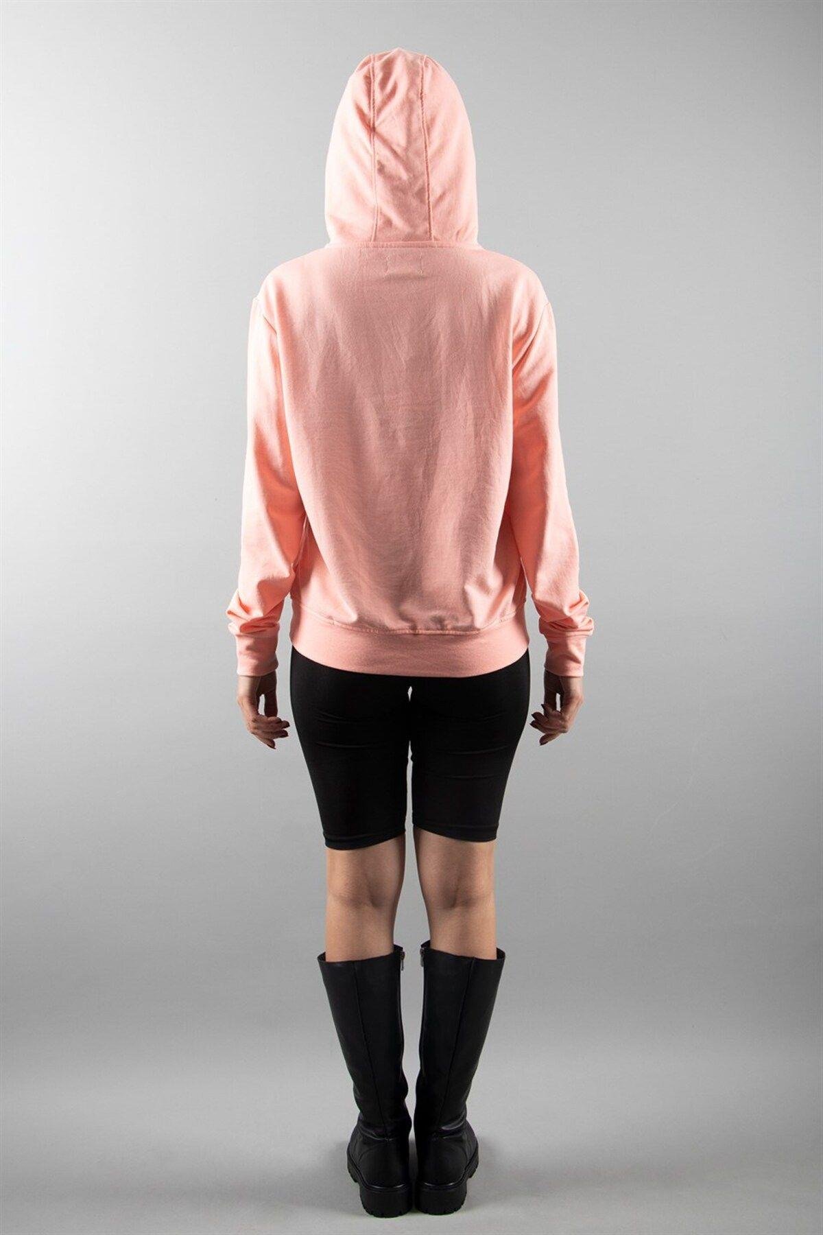 Pembe 2 Iplik Kapüşonlu Sweatshirt