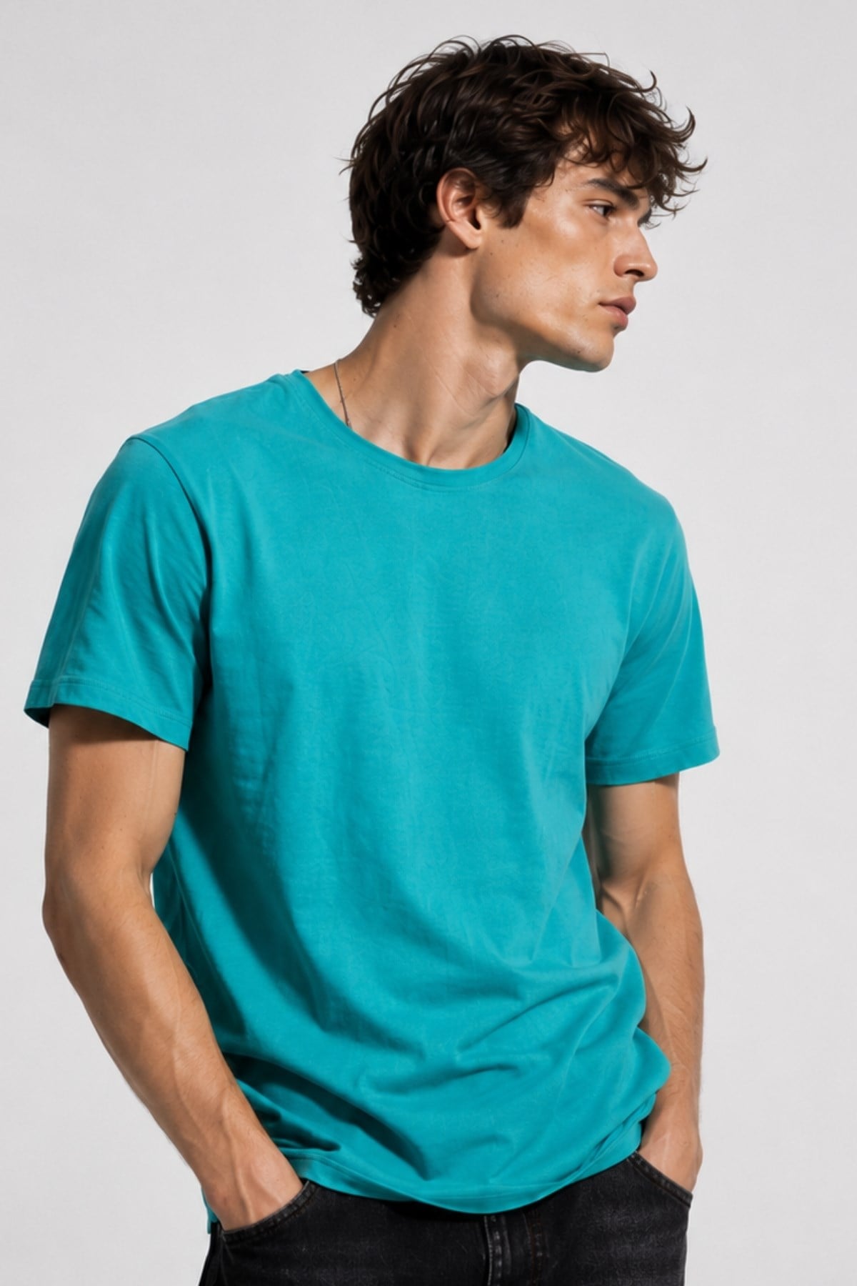 Rich Erkek Yıkamalı Basic T-shirt Tişört %100 Pamuk Tişört
