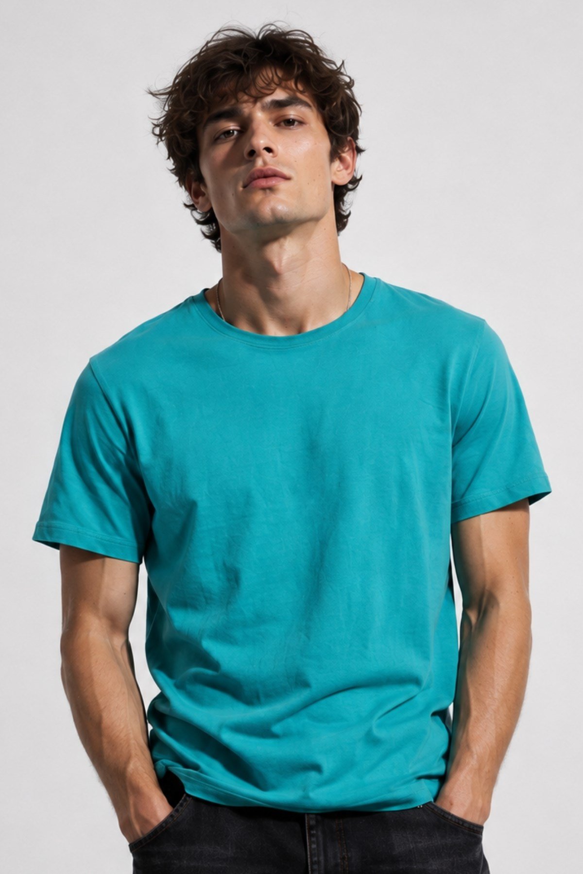 Rich Erkek Yıkamalı Basic T-shirt Tişört %100 Pamuk Tişört