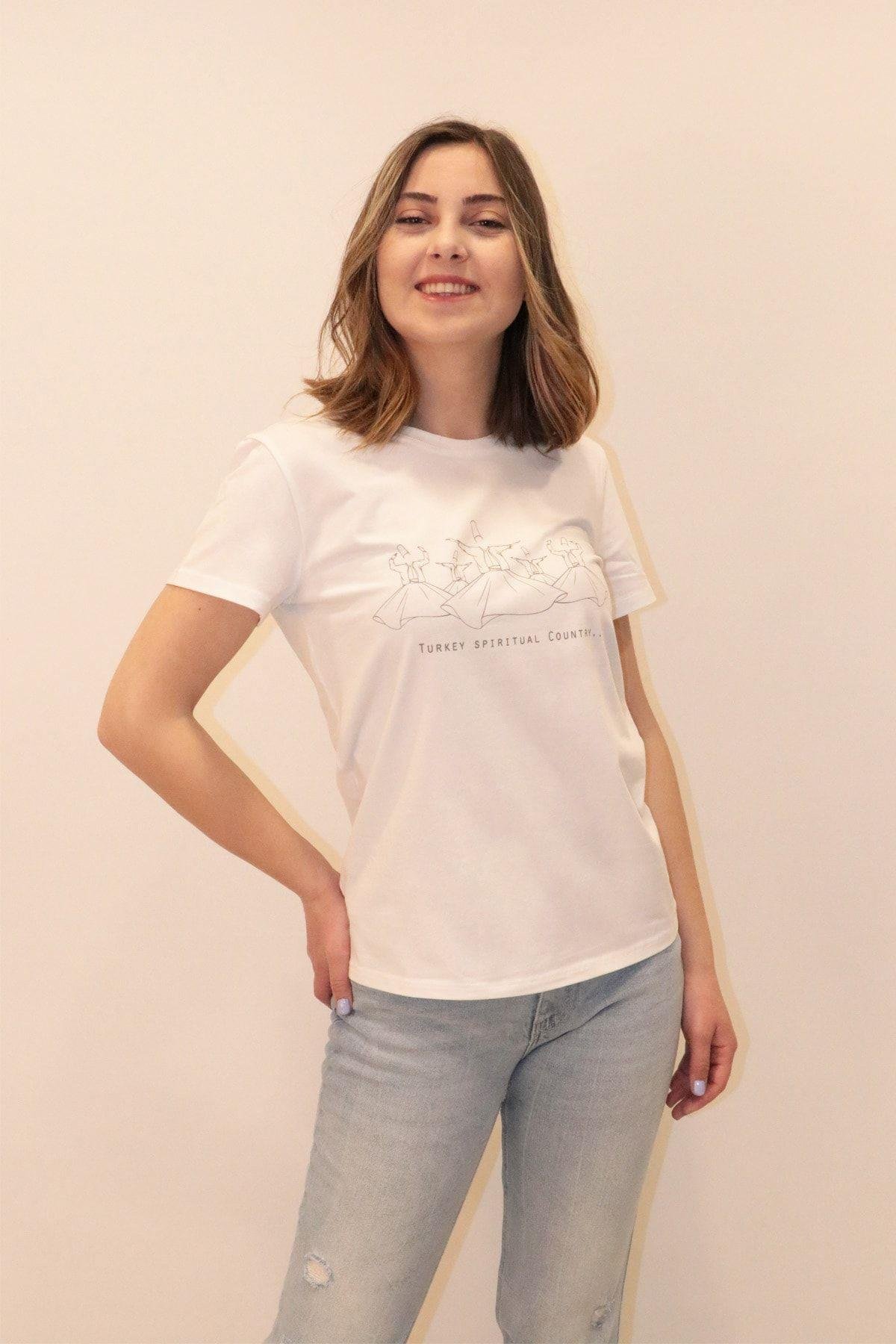 Rich Kadın Bisiklet Yaka T-shirt %100 Pamuk Tişört