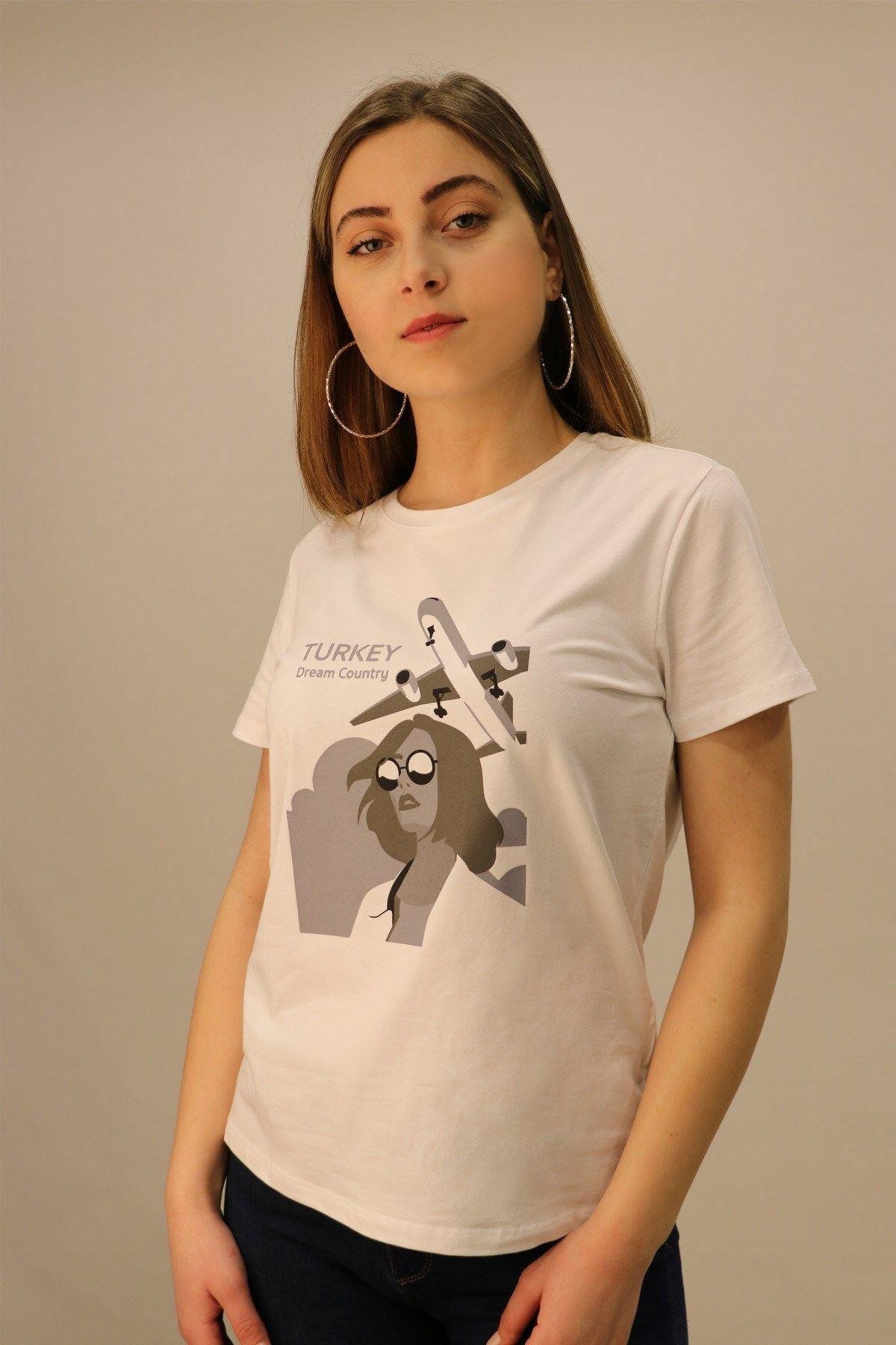 Rich Kadın Bisiklet Yaka T-shirt %100 Pamuk Tişört