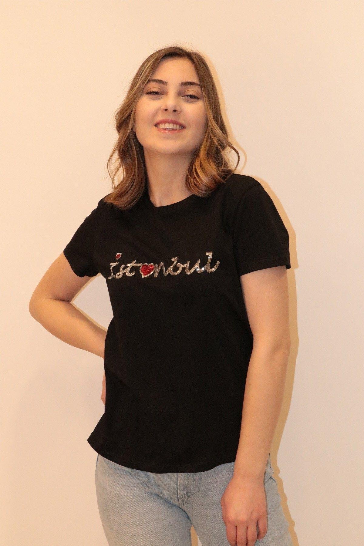 Rich Kadın Bisiklet Yaka T-shirt %100 Pamuk Tişört