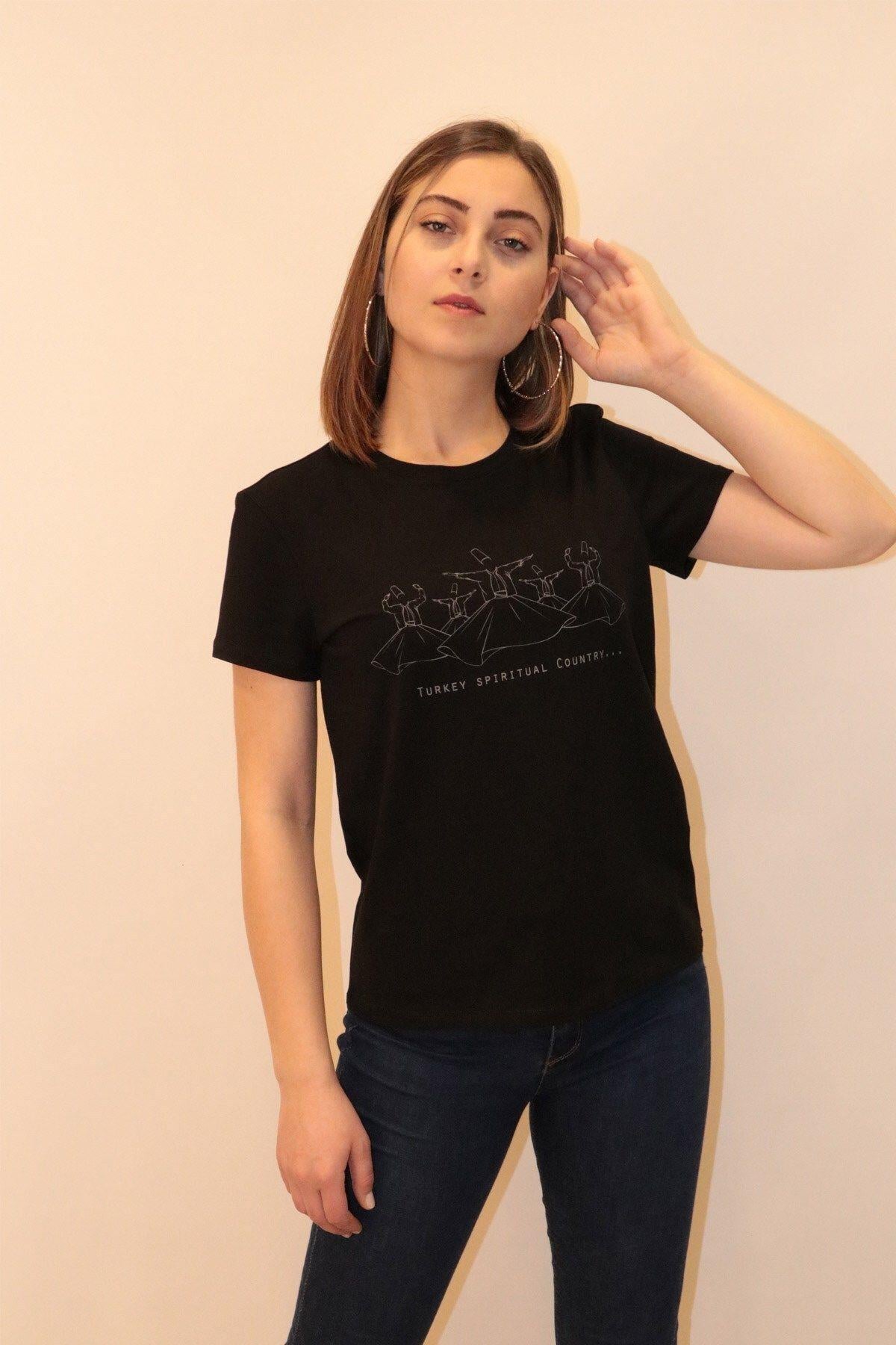Rich Kadın Bisiklet Yaka T-shirt %100 Pamuk Tişört