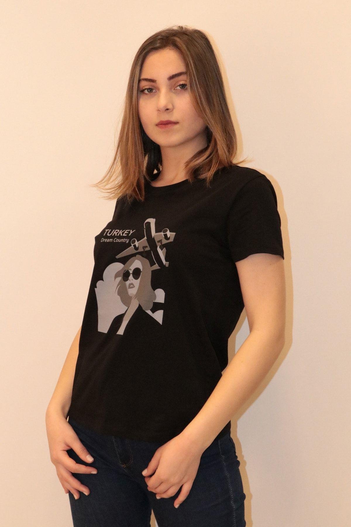 Rich Kadın Bisiklet Yaka T-shirt %100 Pamuk Tişört