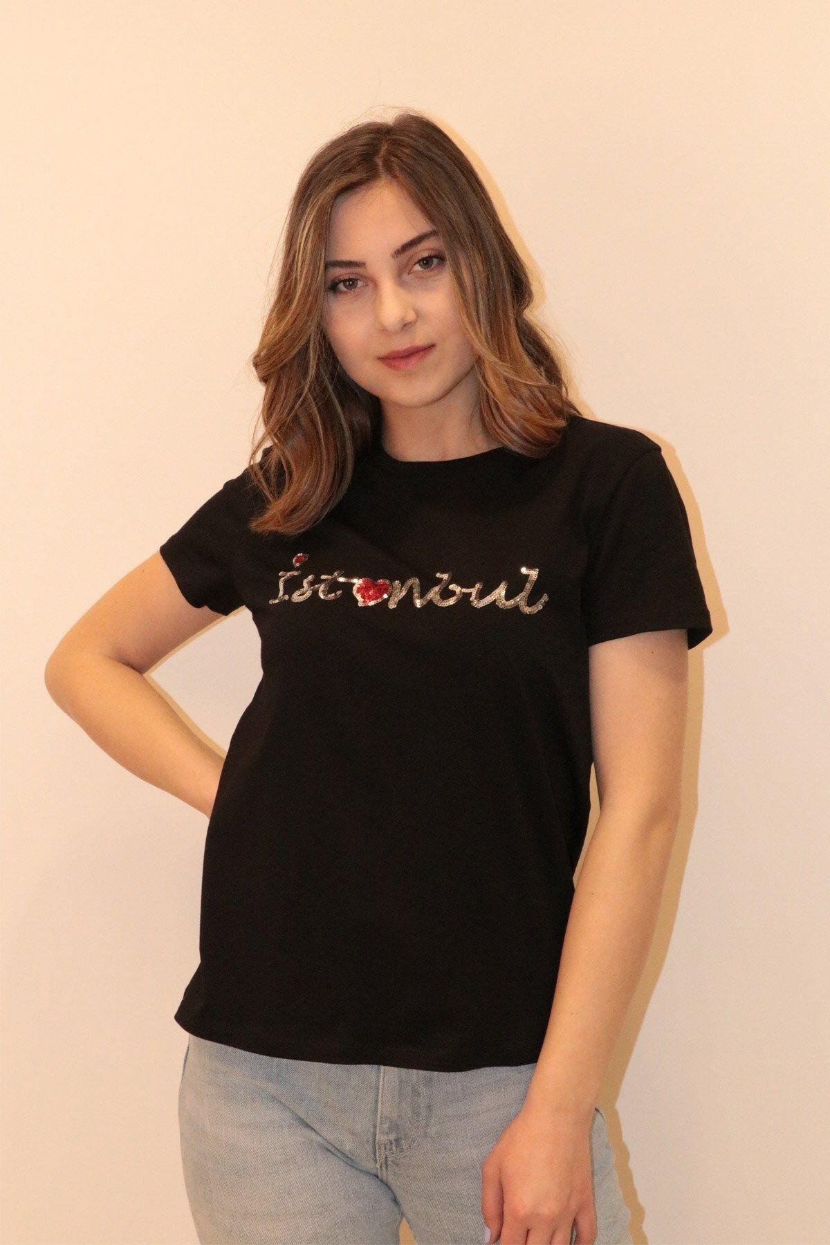 Rich Kadın Bisiklet Yaka T-shirt %100 Pamuk Tişört