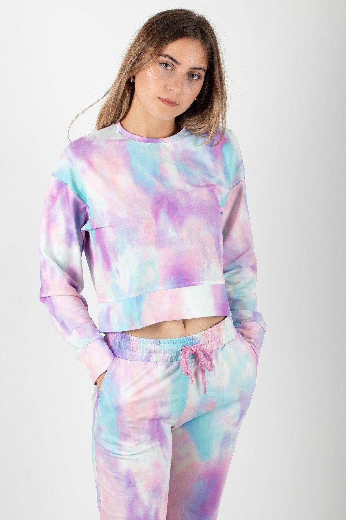 Rich Kadın Crop Batik Sweatshirt