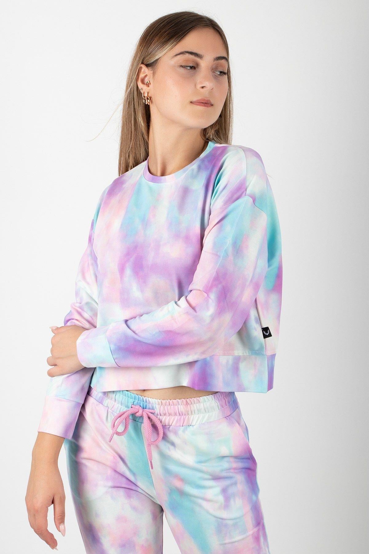 Rich Kadın Crop Batik Sweatshirt