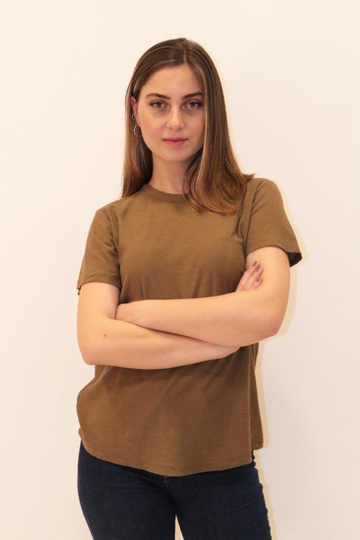 Rich Kadın Organik Bisiklet Yaka T-shirt %100 Pamuk Tişört