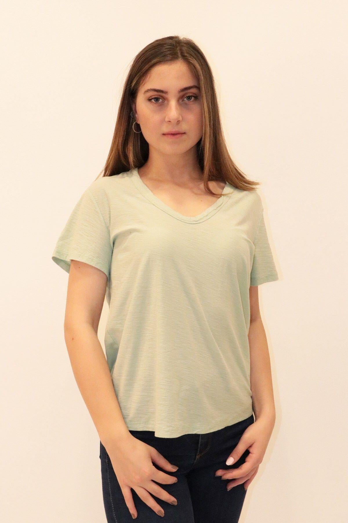 Rich Kadın Organik V Yaka T-shirt %100 Pamuk Tişört