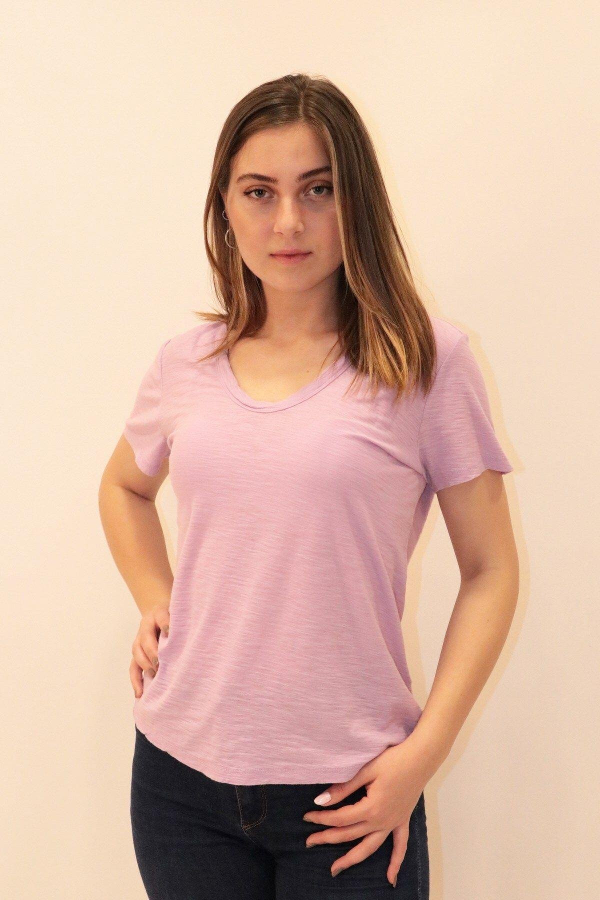 Rich Kadın Organik V Yaka T-shirt %100 Pamuk Tişört