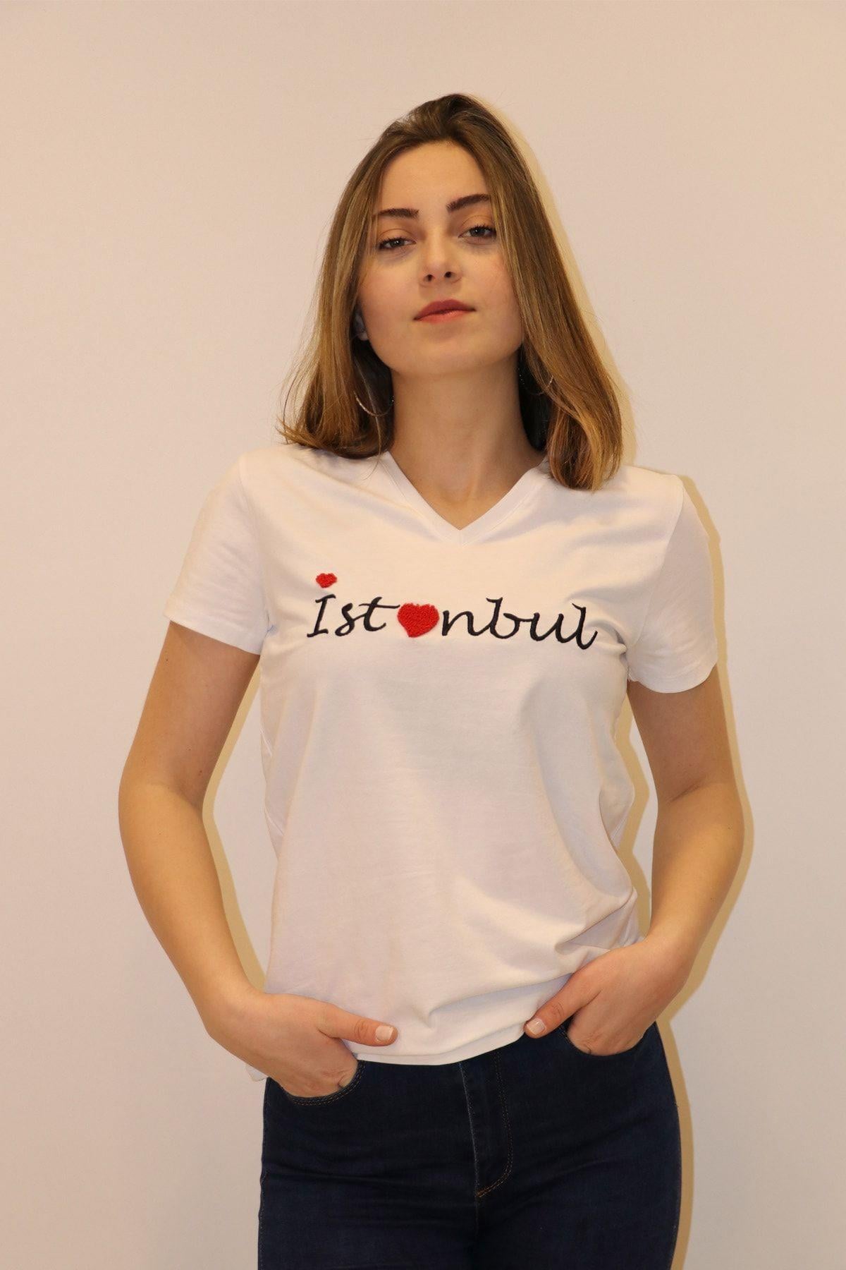 Rich Kadın V Yaka T-shirt %100 Pamuk Tişört