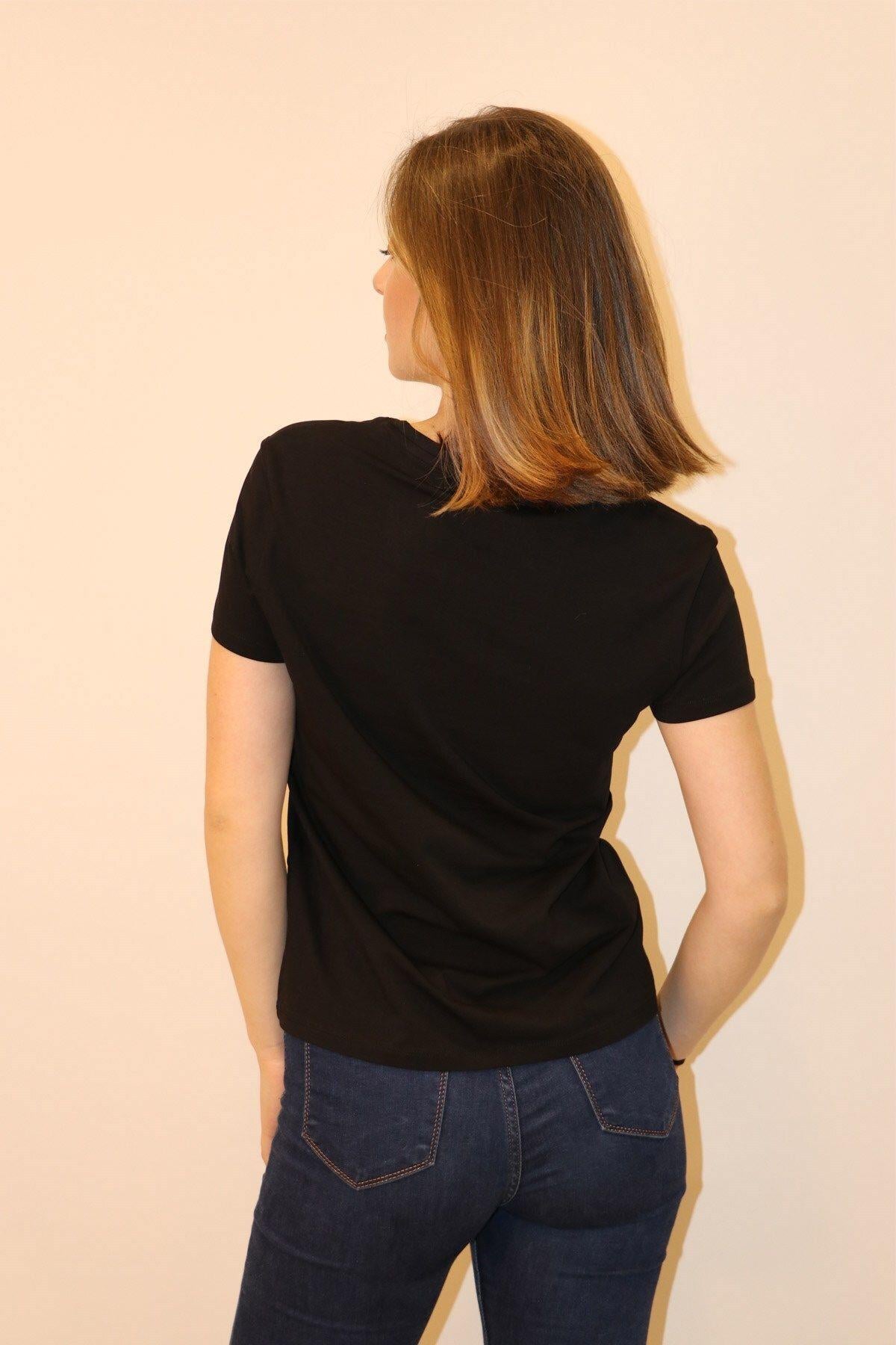 Rich Kadın V Yaka T-shirt %100 Pamuk Tişört