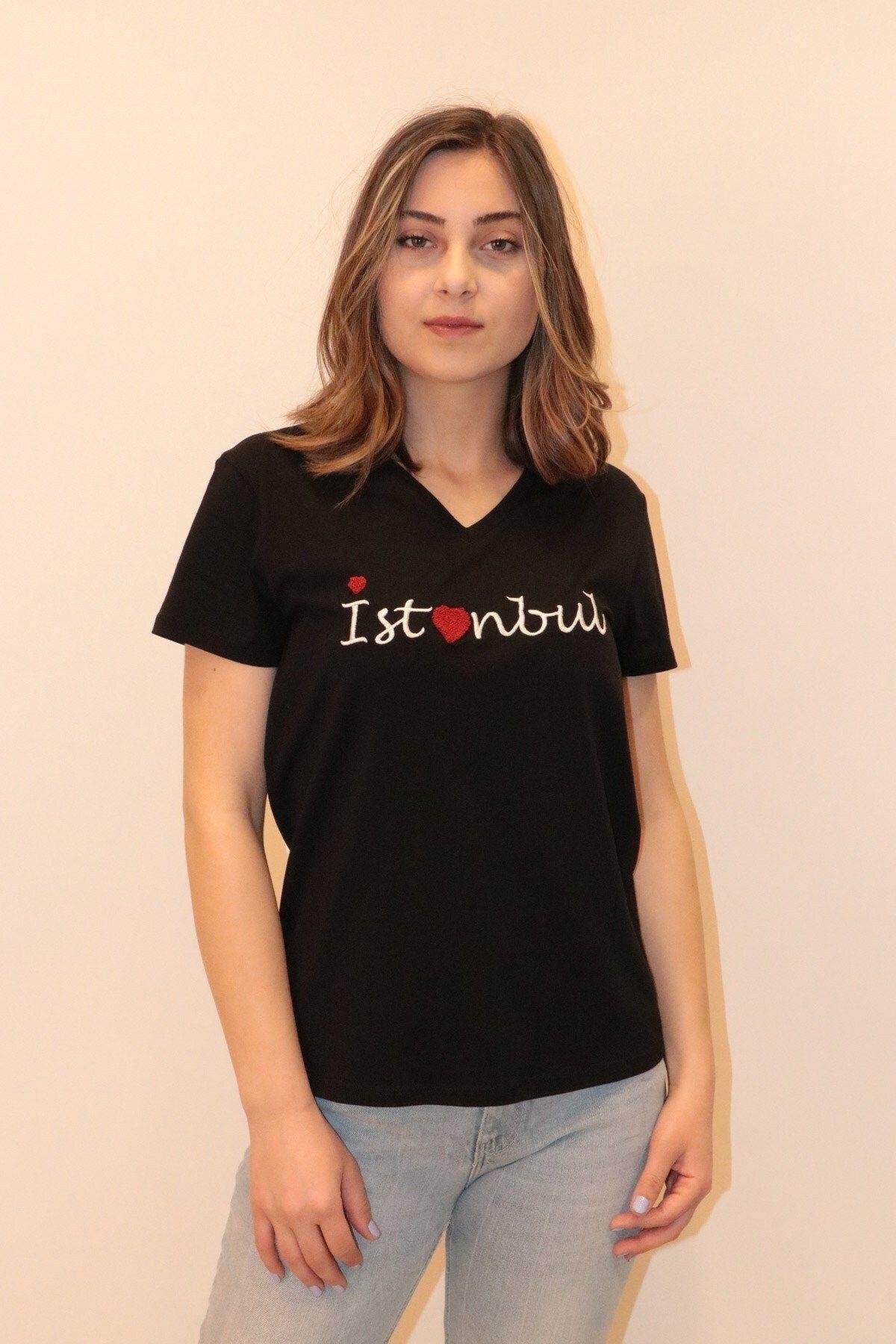 Rich Kadın V Yaka T-shirt %100 Pamuk Tişört