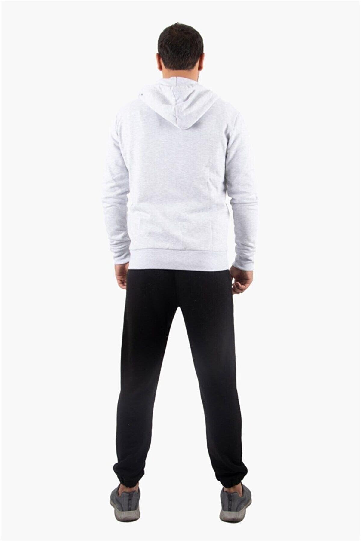 Şardonlu Fermuarlı Kapüşonlu Gri Sweatshirt Polar Hırka
