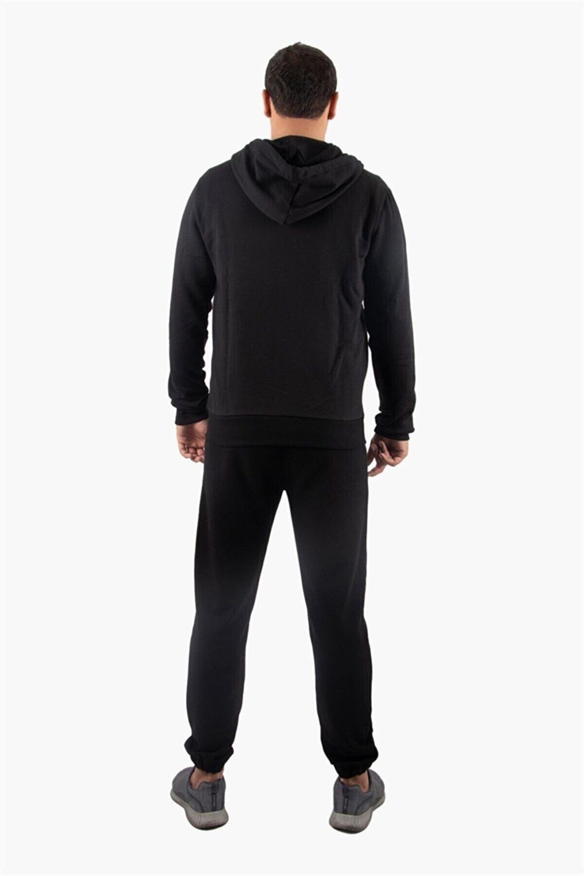 Şardonlu Fermuarlı Kapüşonlu Siyah Sweatshirt Polar Hırka