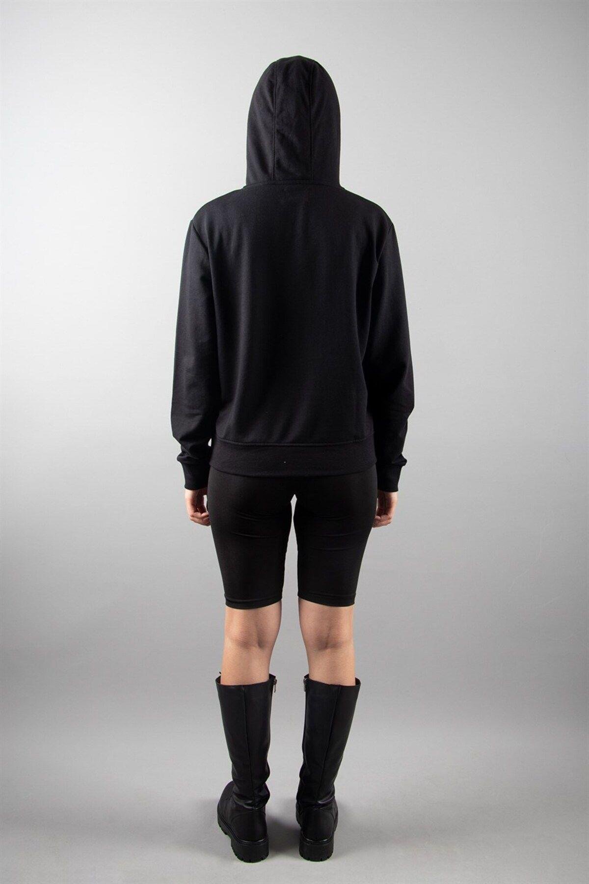 Siyah 2 Iplik Kapüşonlu Sweatshirt