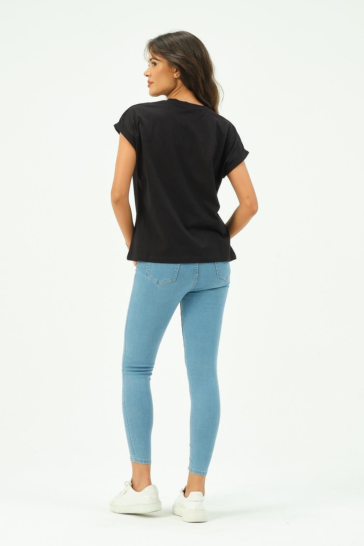 Siyah Kadın Rich Nakışlı Tişört tshirt