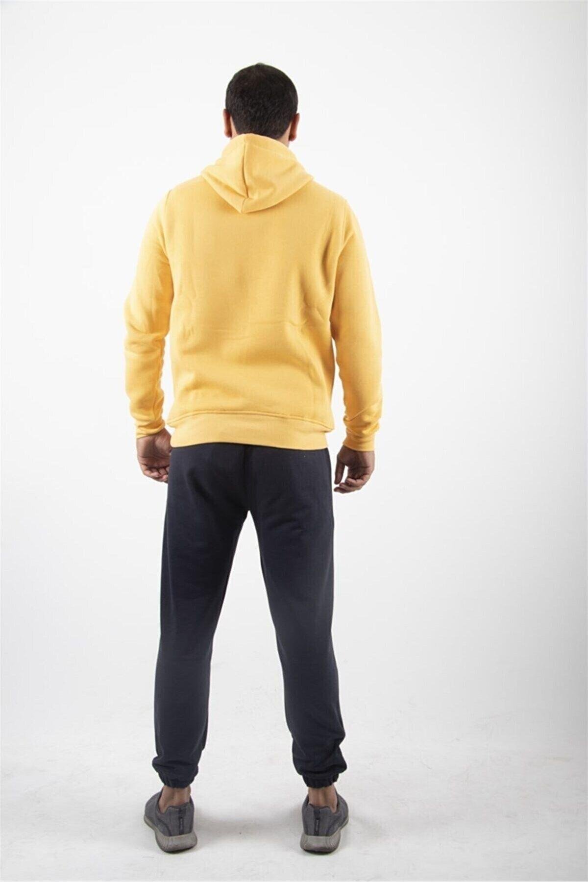 Süzene Nakış Ayı Baskılı Kapüşonlu Hardal Sweatshirt Polarlı