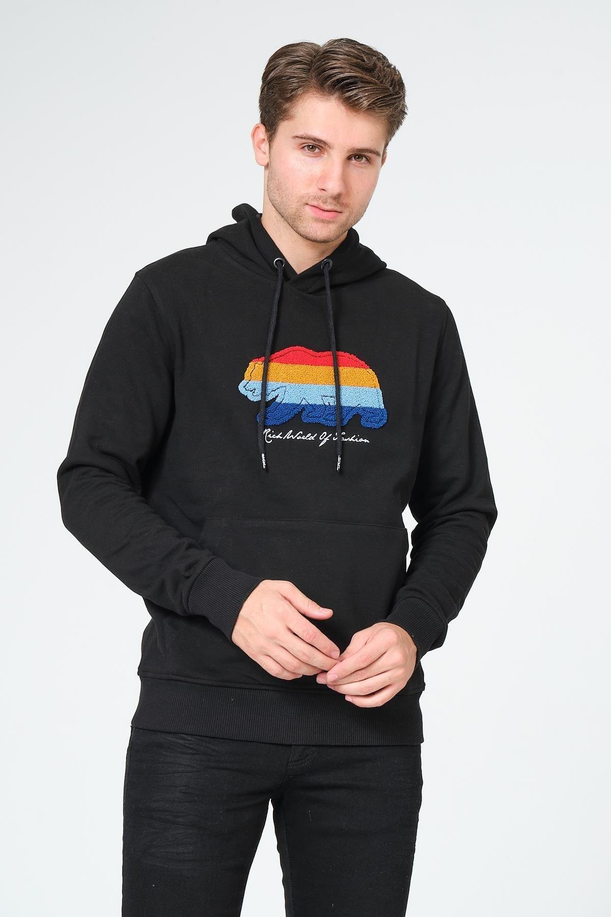 Süzene Nakış Ayı Baskılı Kapüşonlu Lacivert Sweatshirt Polarlı