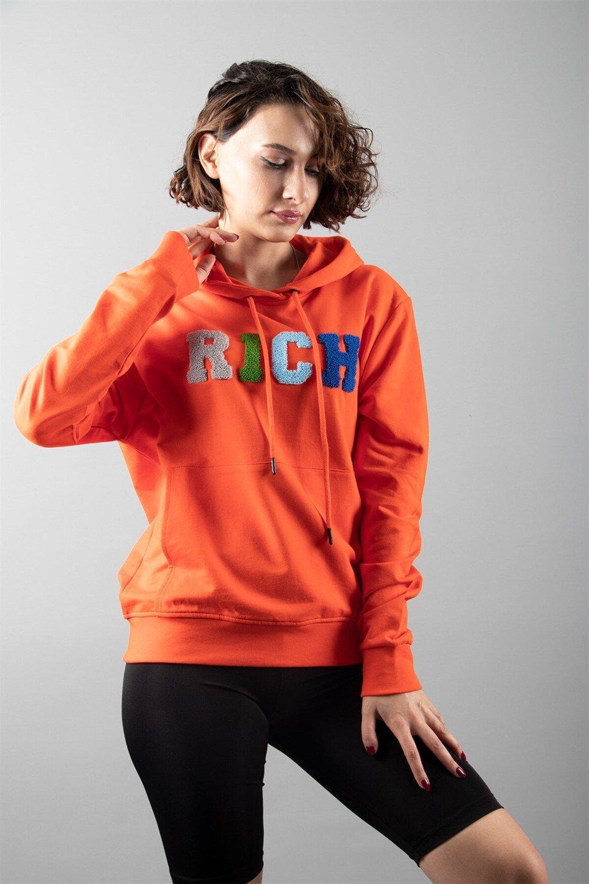 Turuncu 2 Iplik Kapüşonlu Sweatshirt