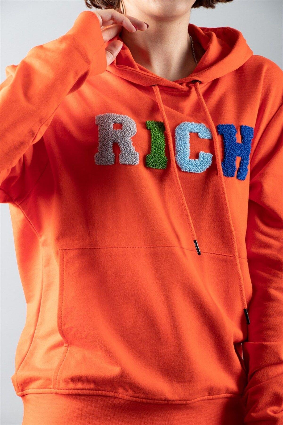 Turuncu 2 Iplik Kapüşonlu Sweatshirt