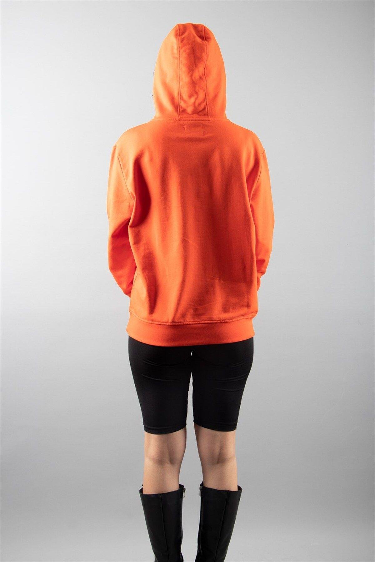 Turuncu 2 Iplik Kapüşonlu Sweatshirt