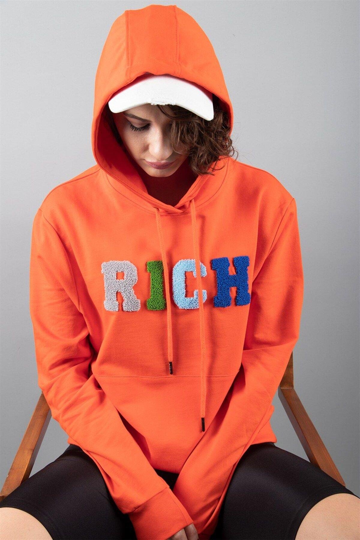 Turuncu 2 Iplik Kapüşonlu Sweatshirt