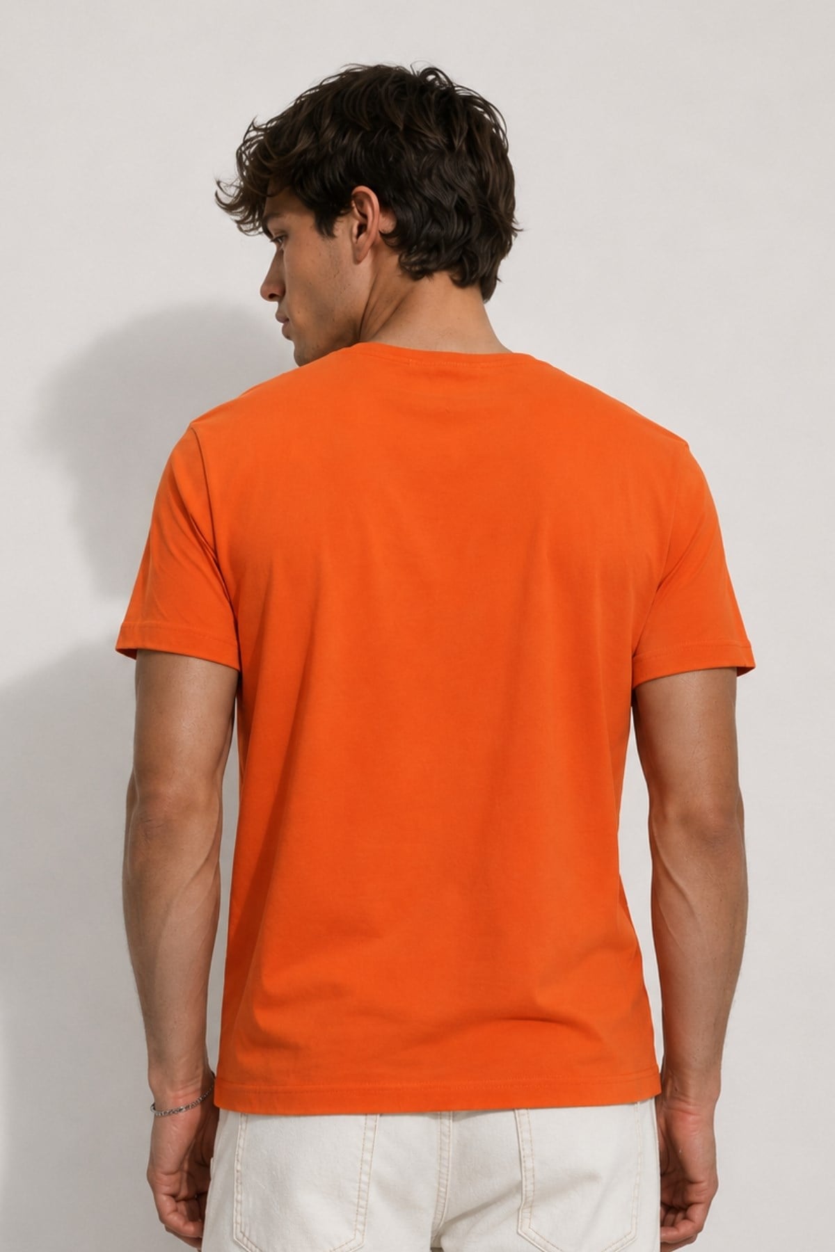 Turuncu Erkek Yıkamalı Basic T-shirt