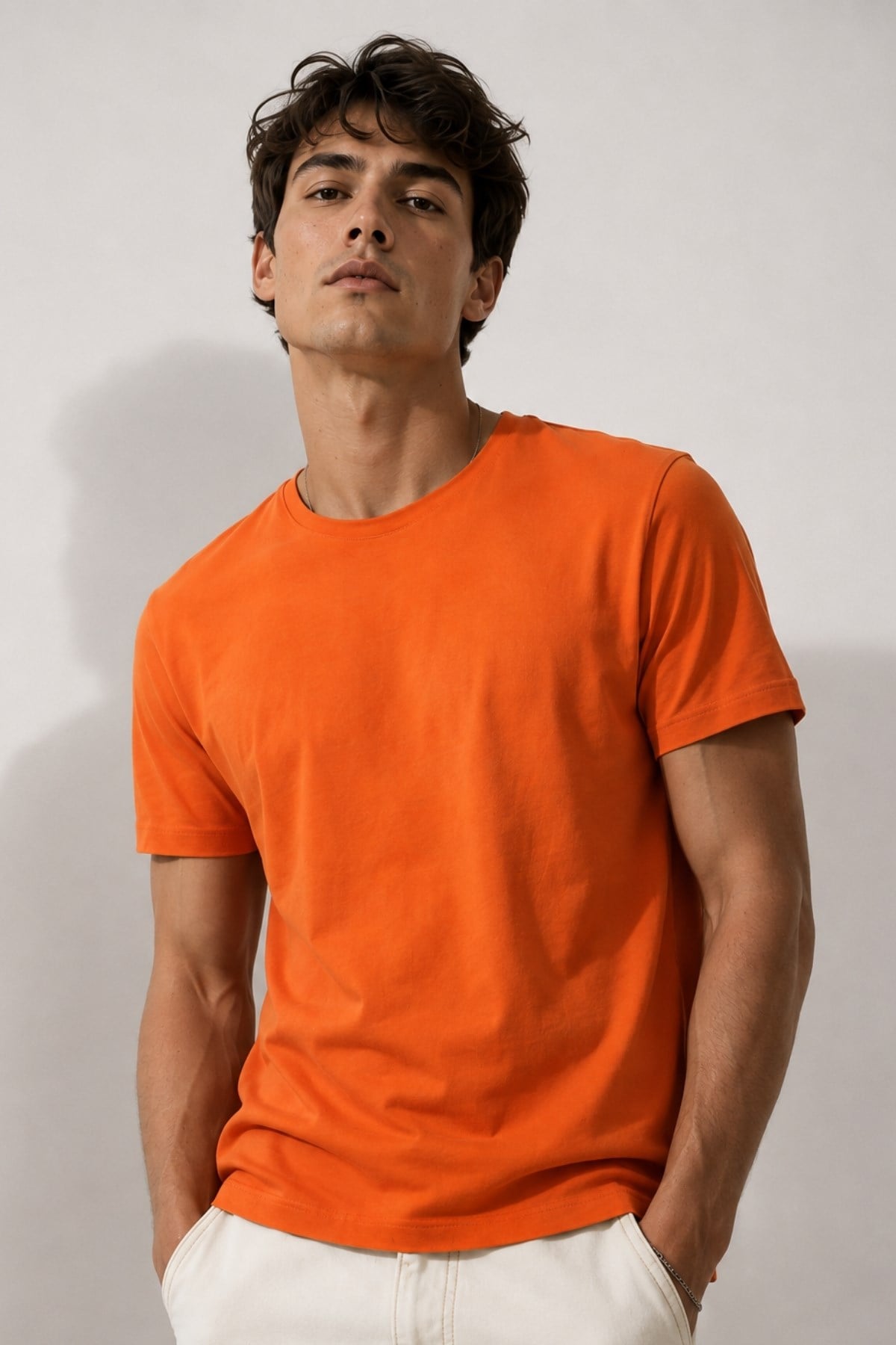 Turuncu Erkek Yıkamalı Basic T-shirt