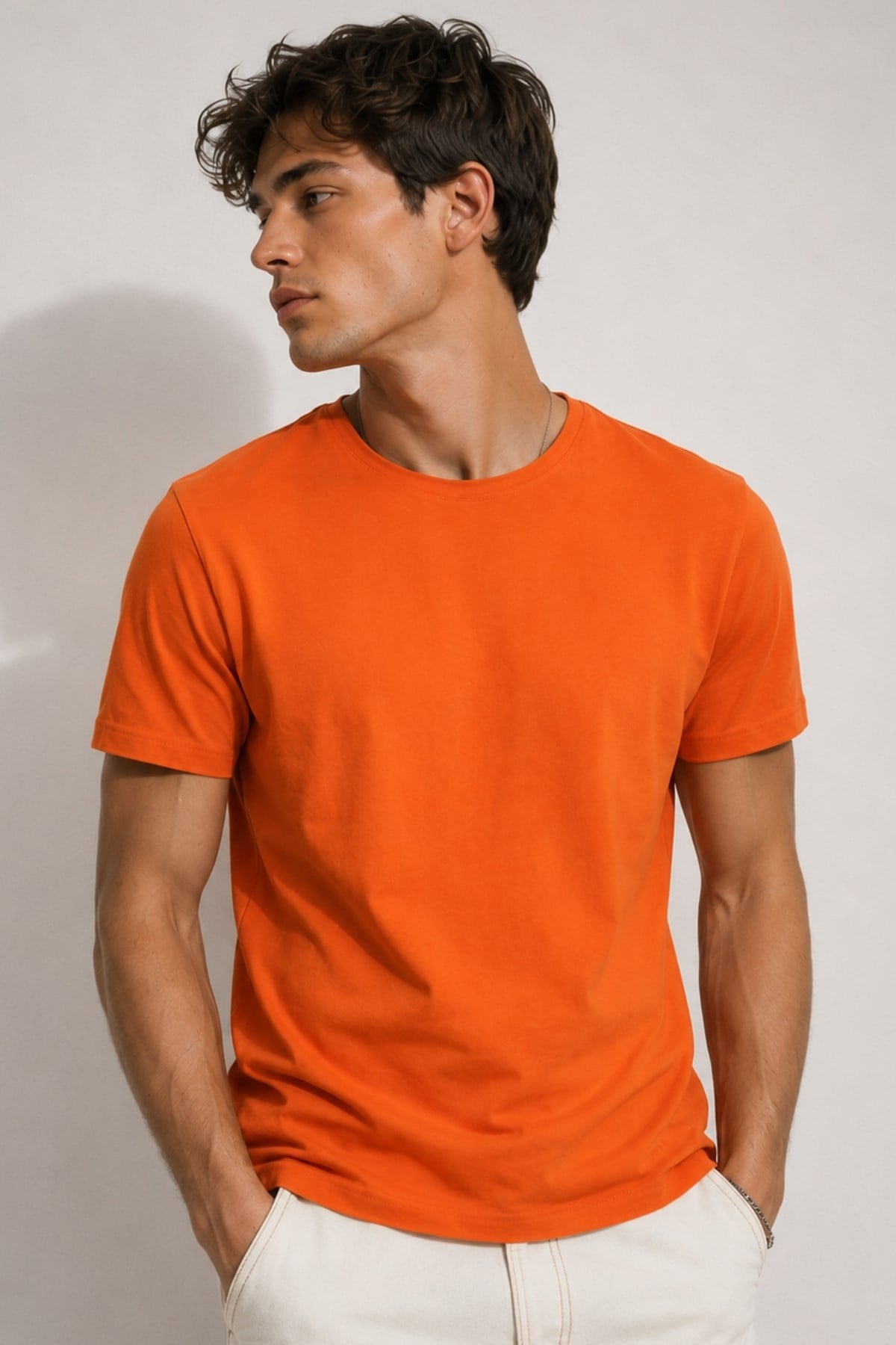 Turuncu Erkek Yıkamalı Basic T-shirt
