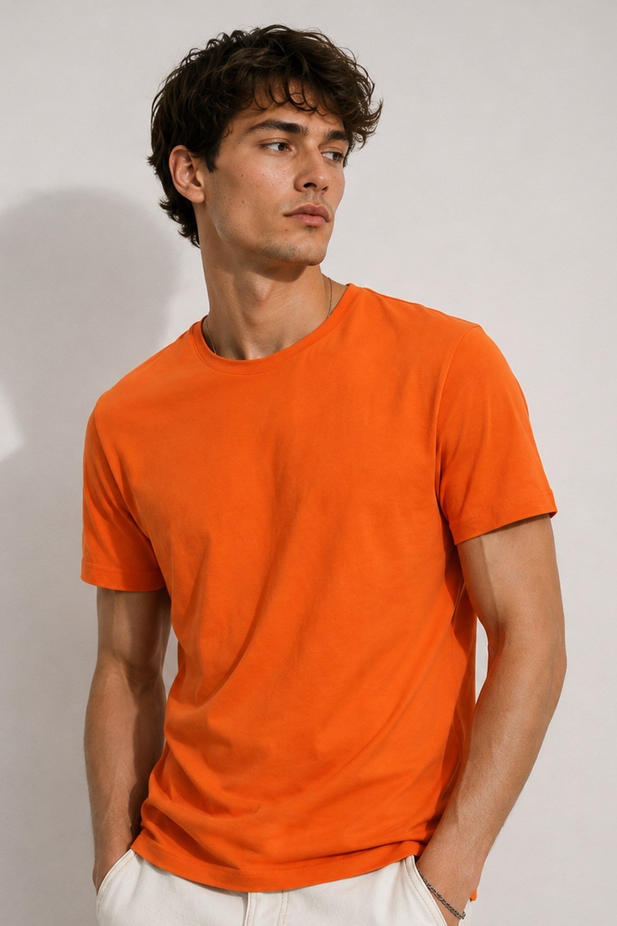 Turuncu Erkek Yıkamalı Basic T-shirt