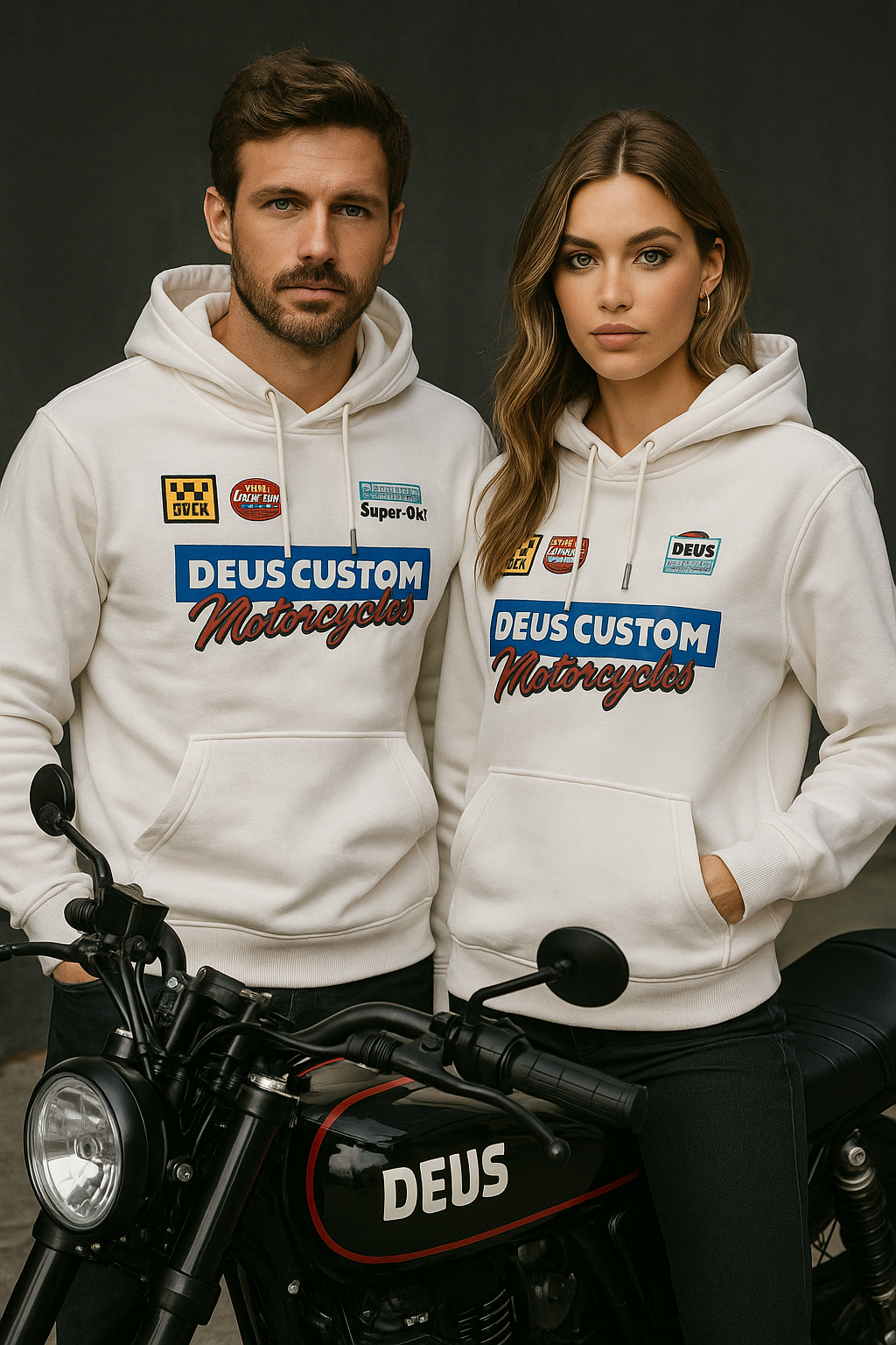 Unisex Beyaz Kapüşonlu Baskılı %100 Pamuk Cep Detaylı Sweatshirt