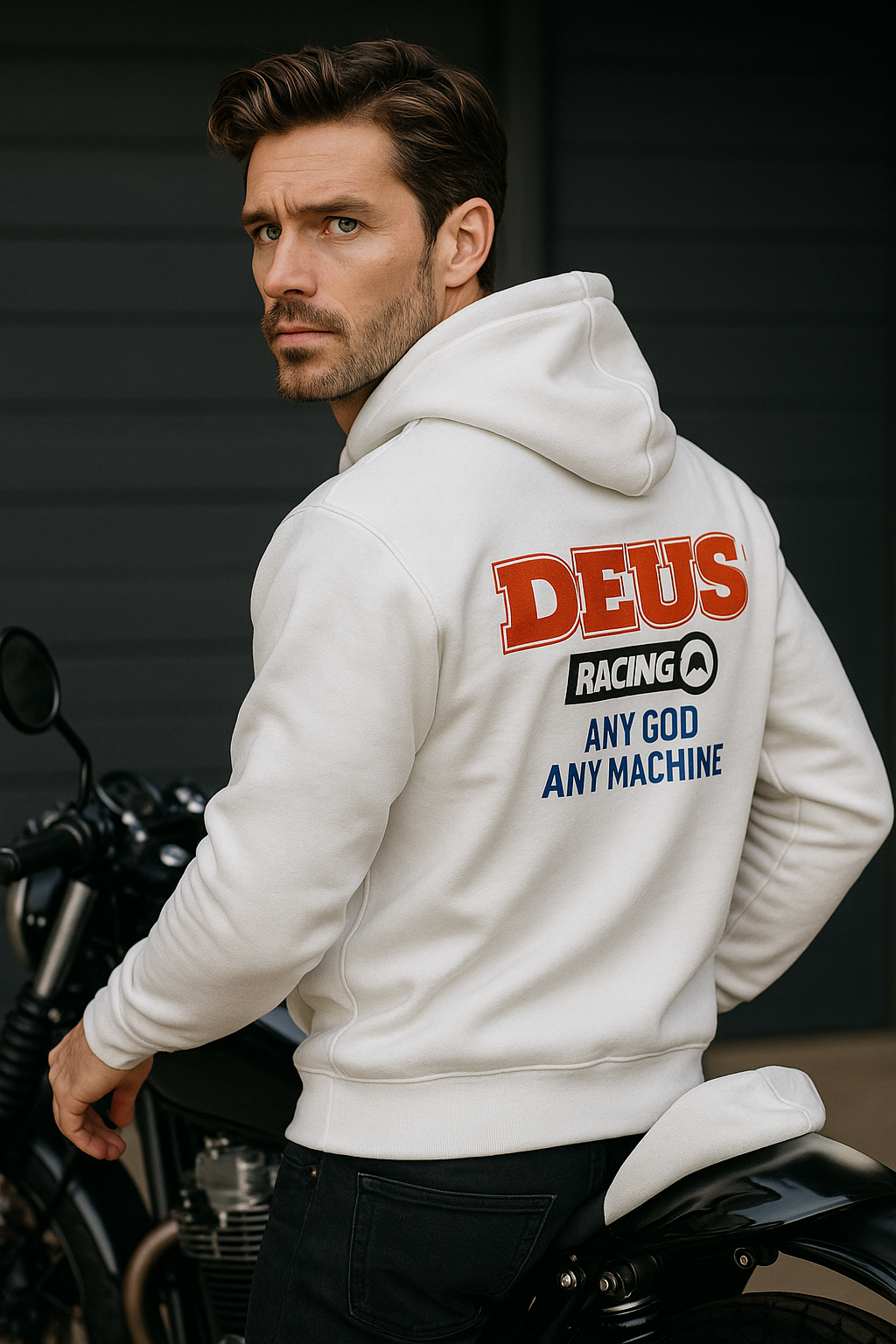 Unisex Beyaz Kapüşonlu Baskılı %100 Pamuk Cep Detaylı Sweatshirt