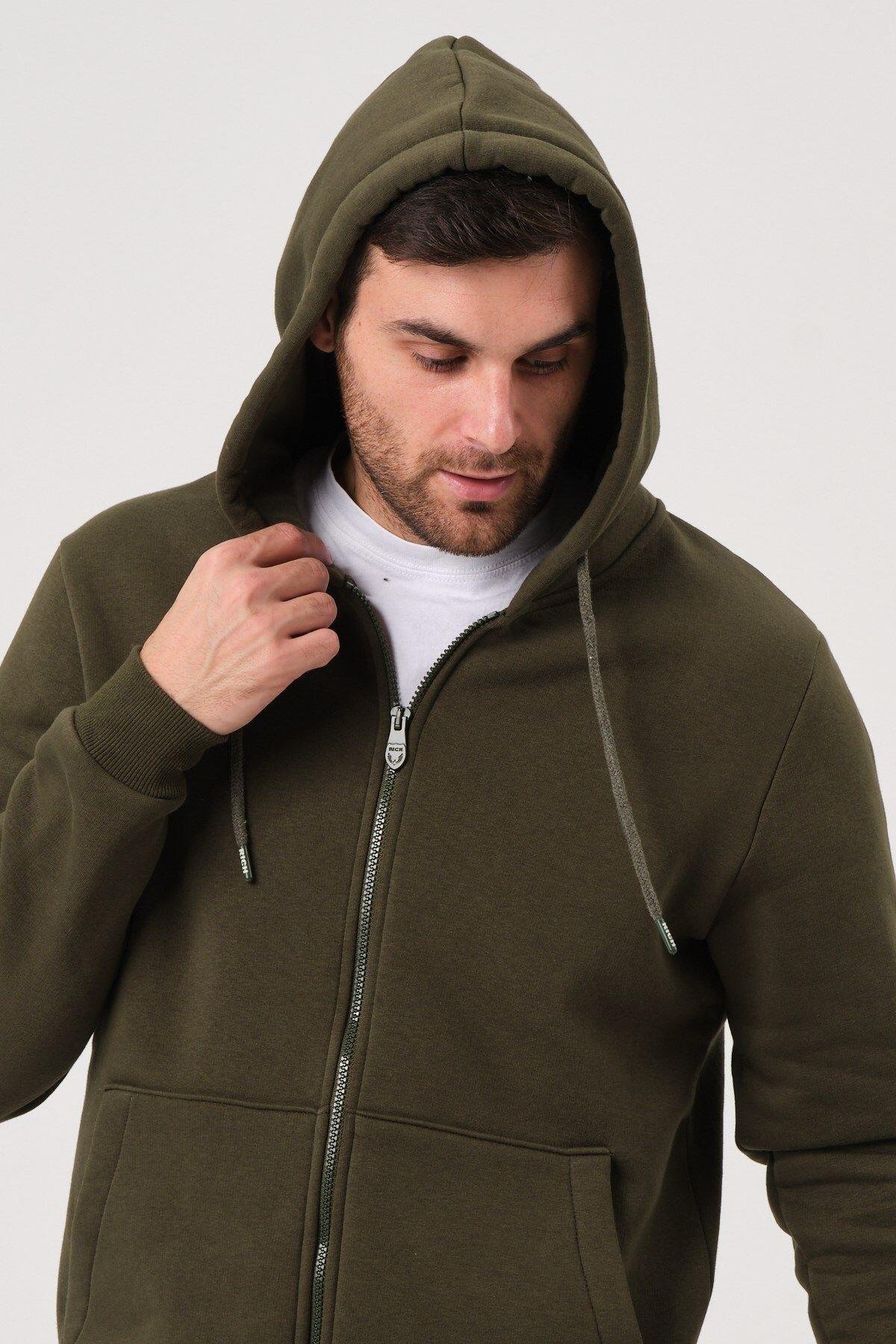 Unisex Fermuarlı Kanguru Cep 3 Iplik Sweatshirt Içi Polar